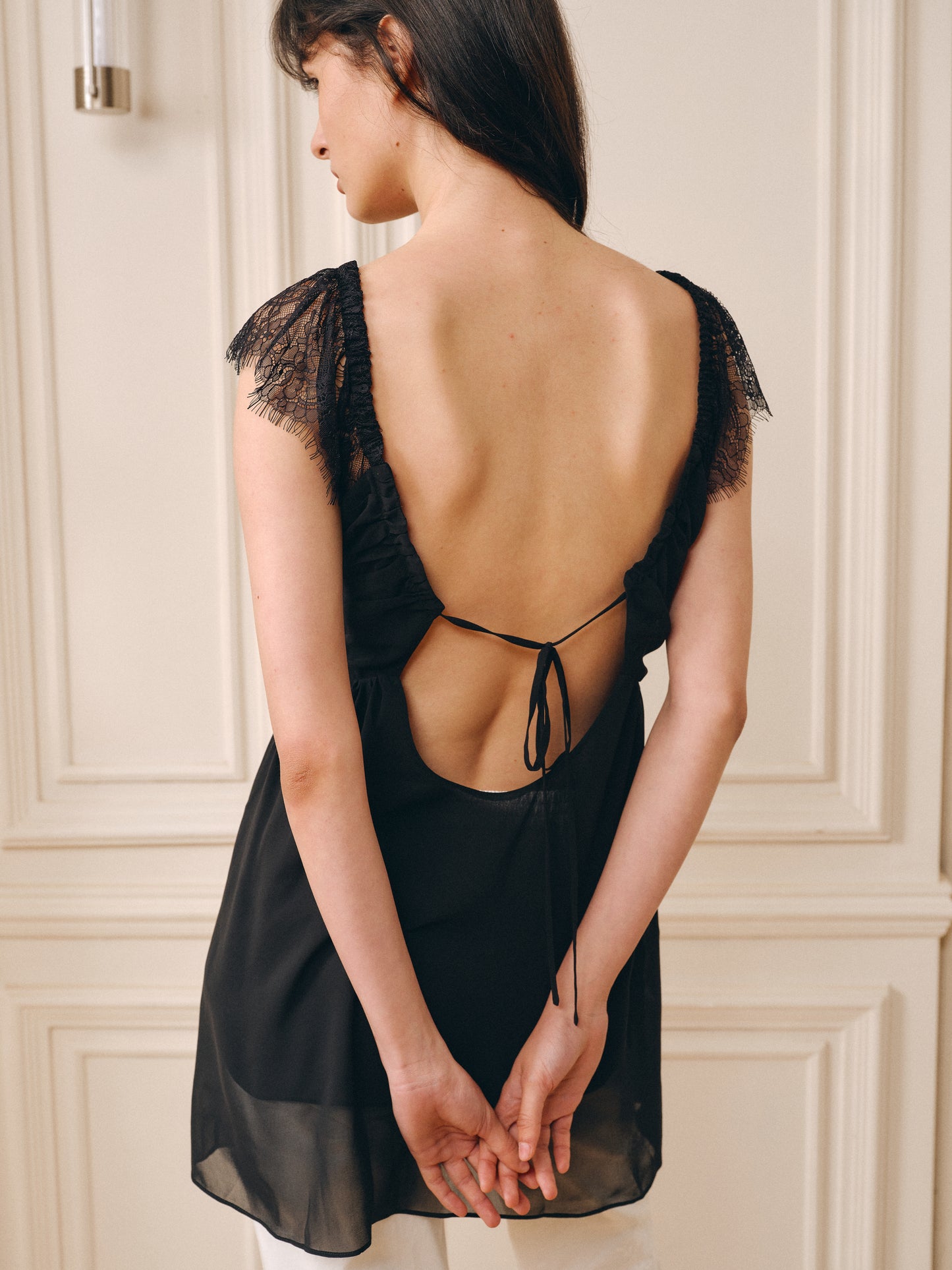 Air Lace Mini Dress-Black
