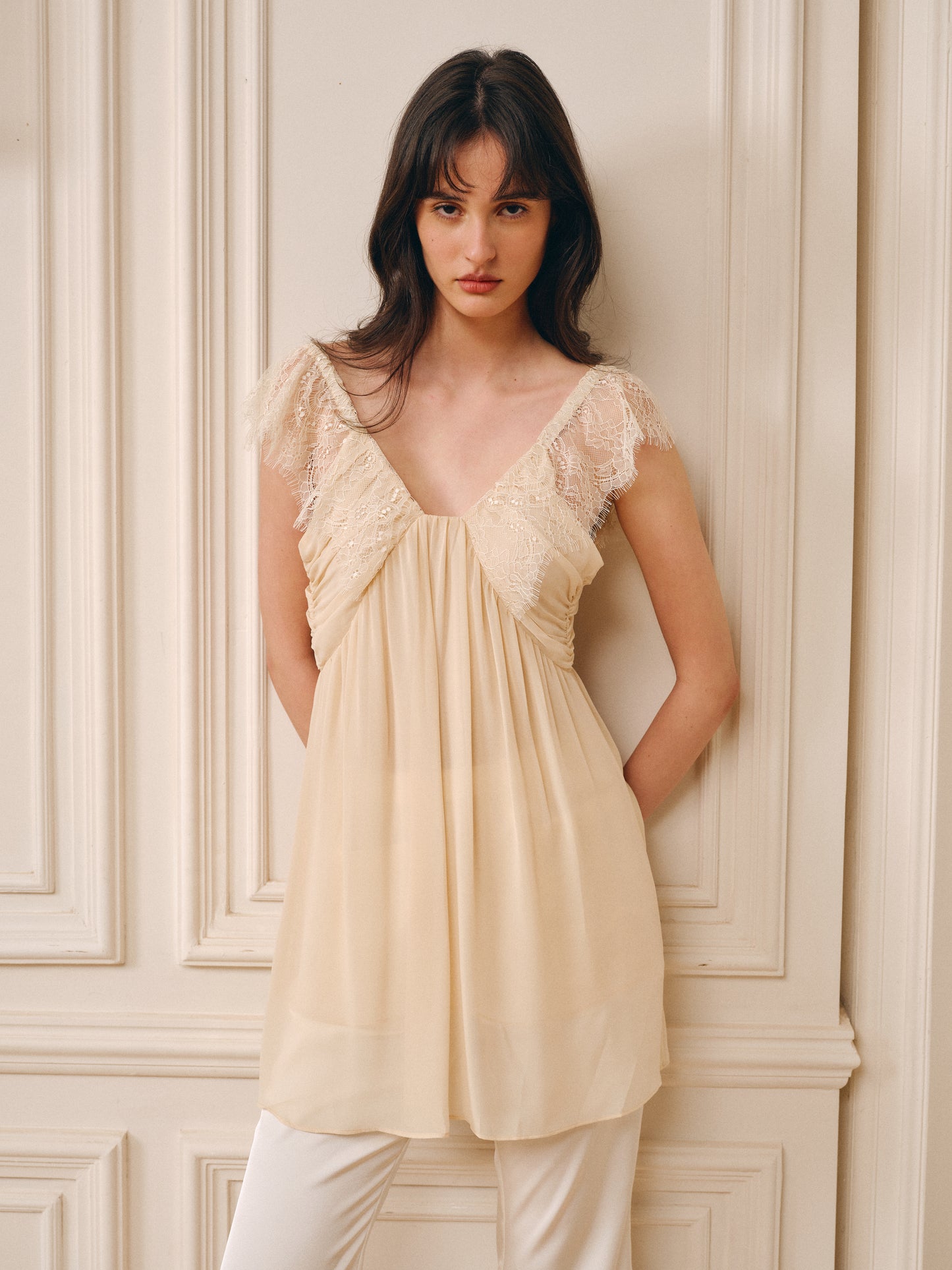 Air Lace Mini Dress-Ivory White
