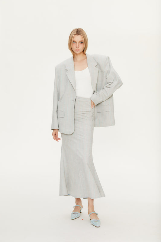 Marta Plaid Basic Suit in Light Gray