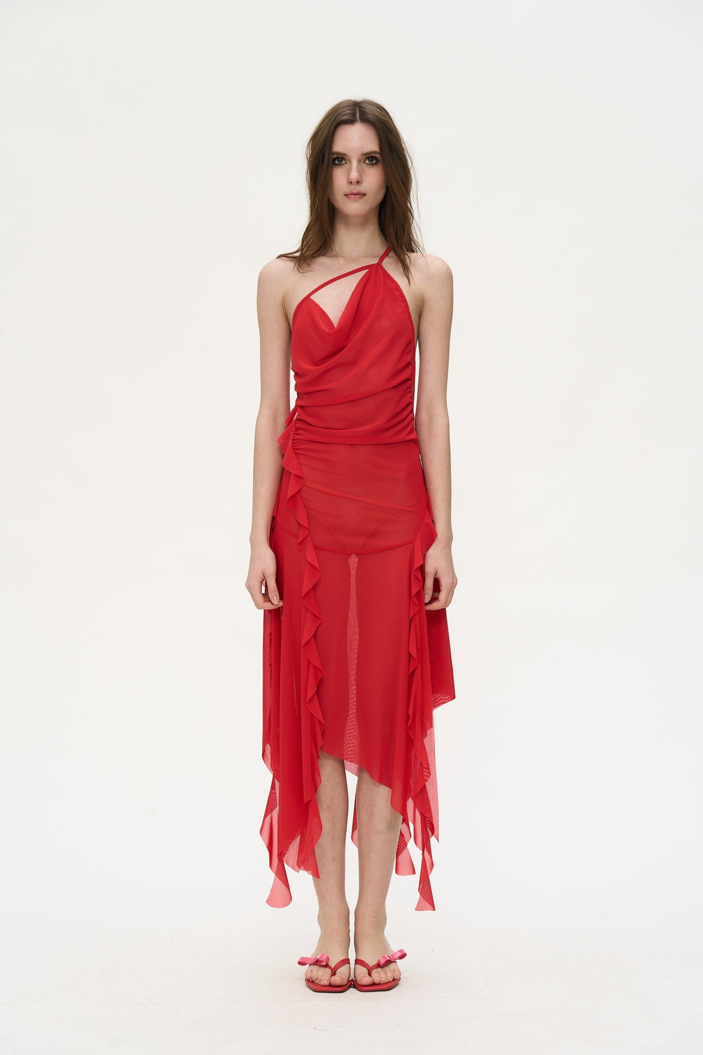 Laurence Lace Chiffon Dress in Red