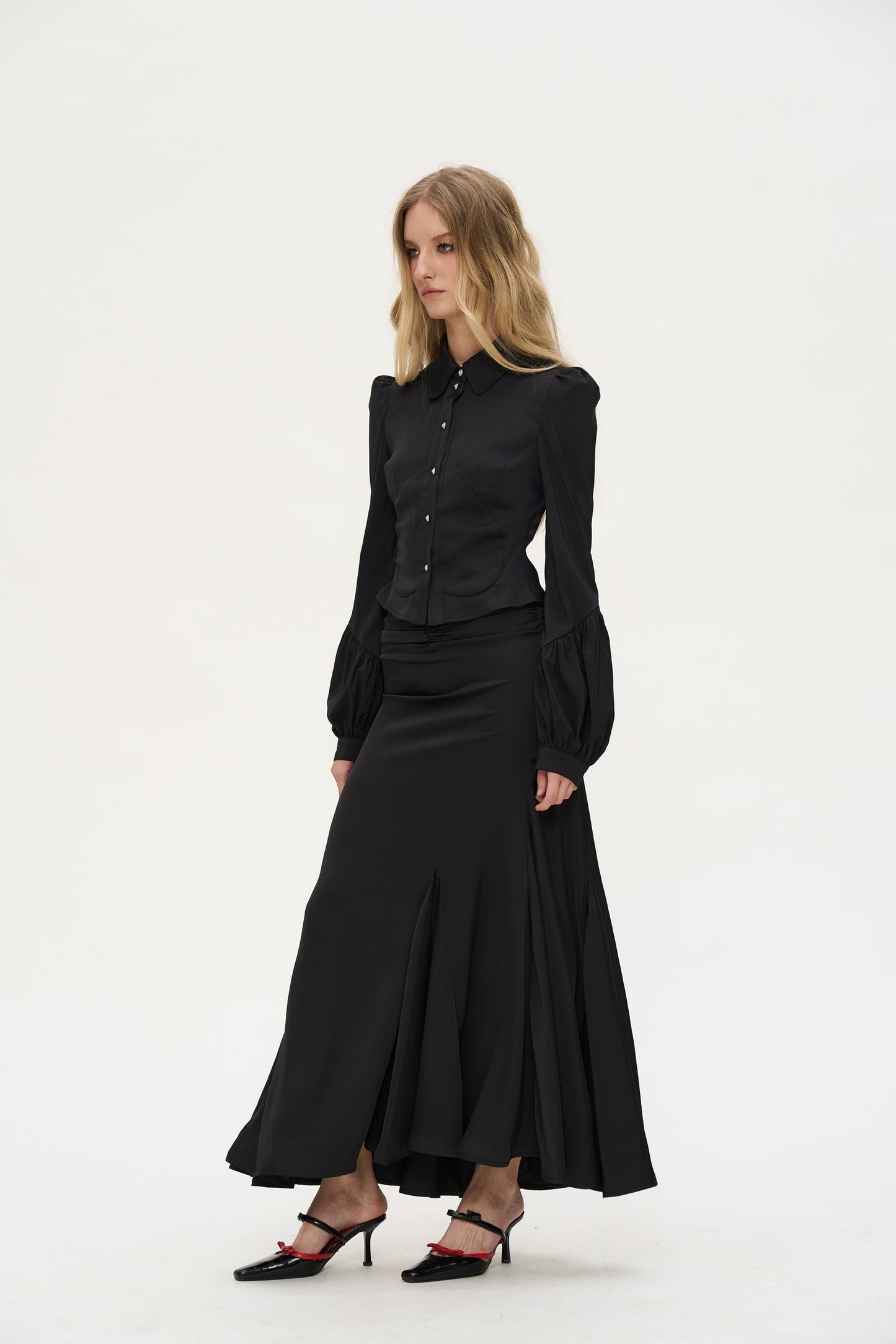 Pola Pleated Fishtail Skirt in Black