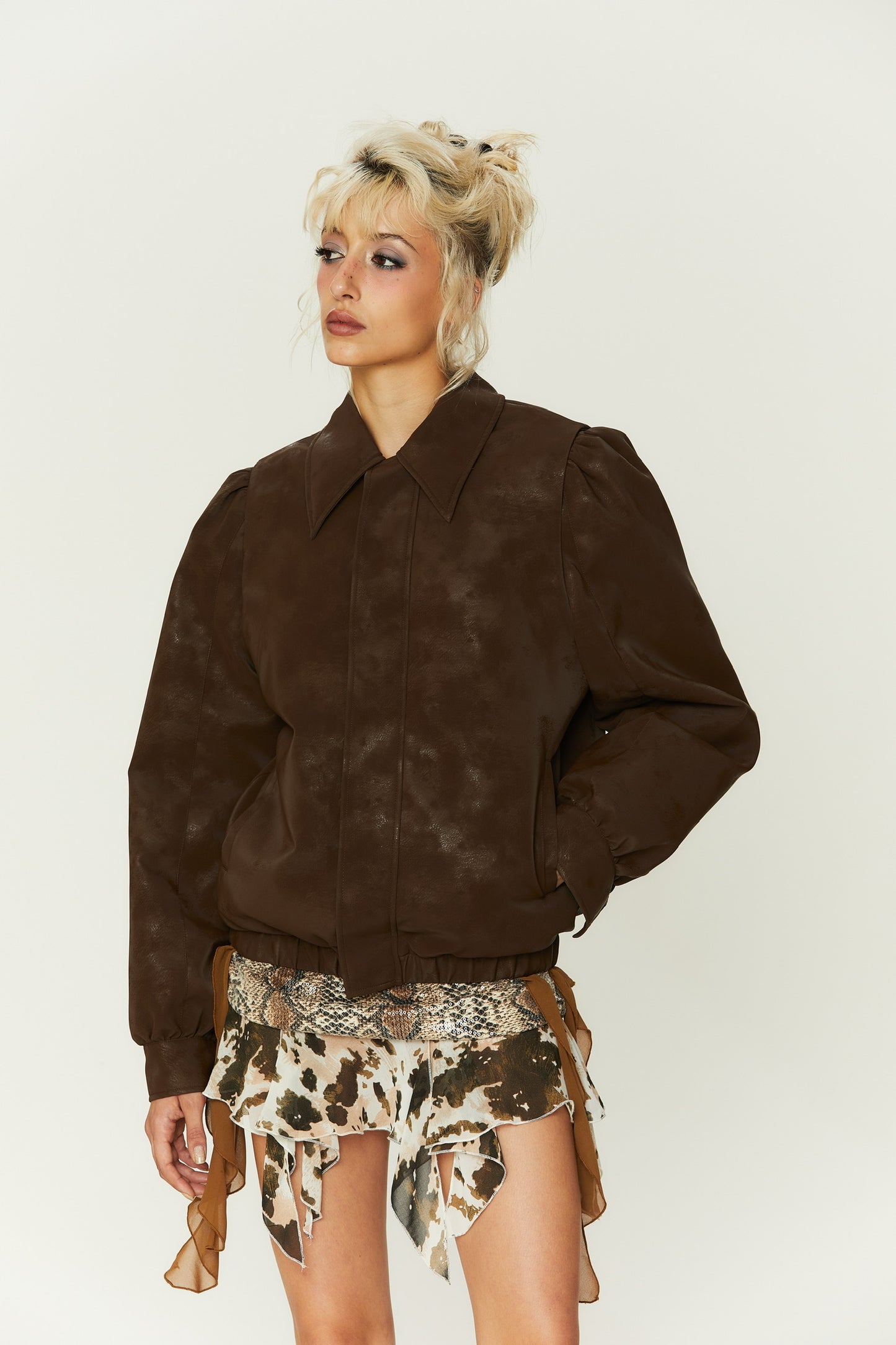 Cara Silky Velvet Fur Jacket in Brown