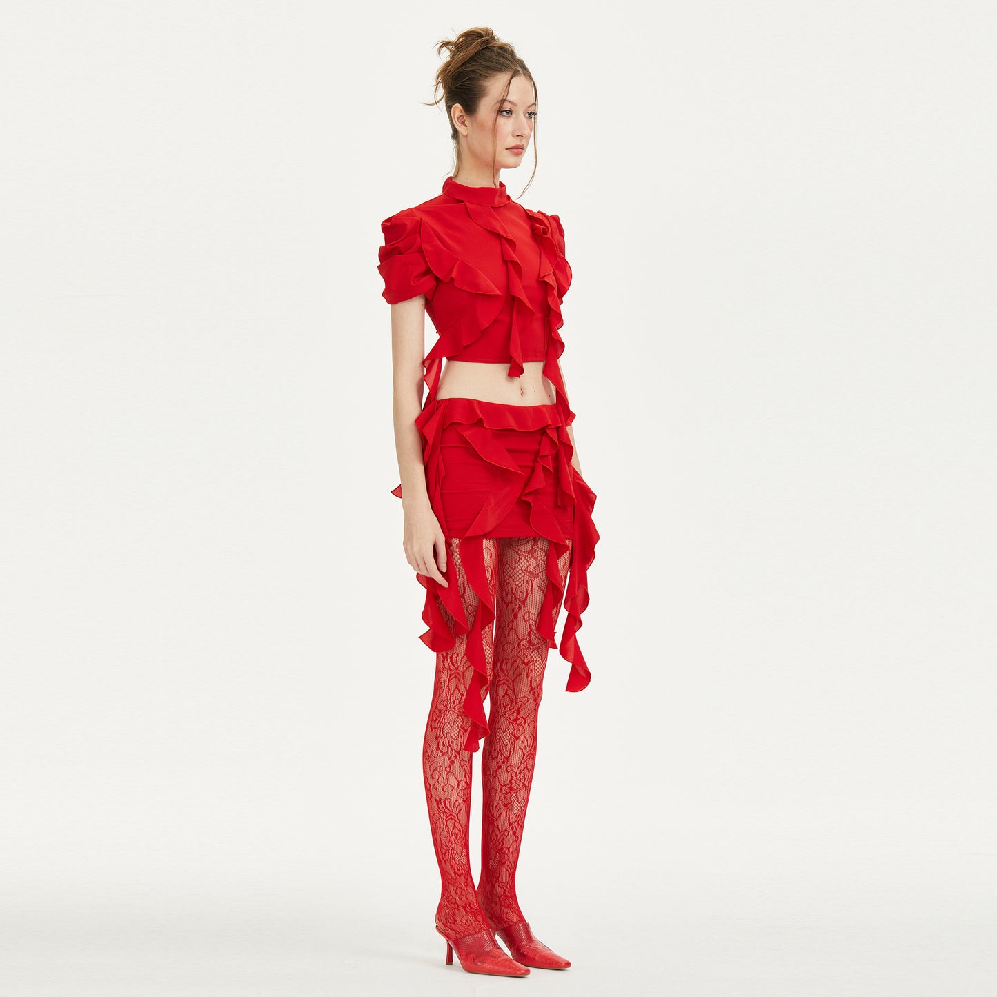 Joy Romantic Ruffle Skirt in Red
