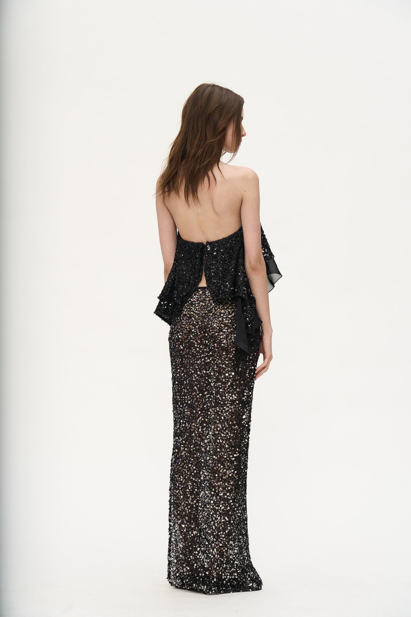 Devi Sequined Layered Halter Top in Black