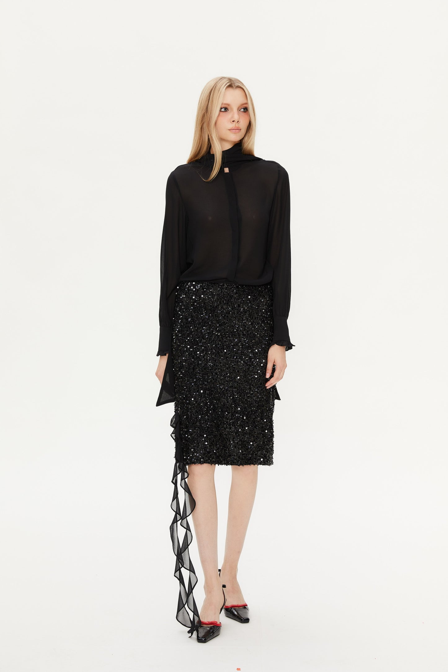 Liz Lace Embellished Skirt in Black