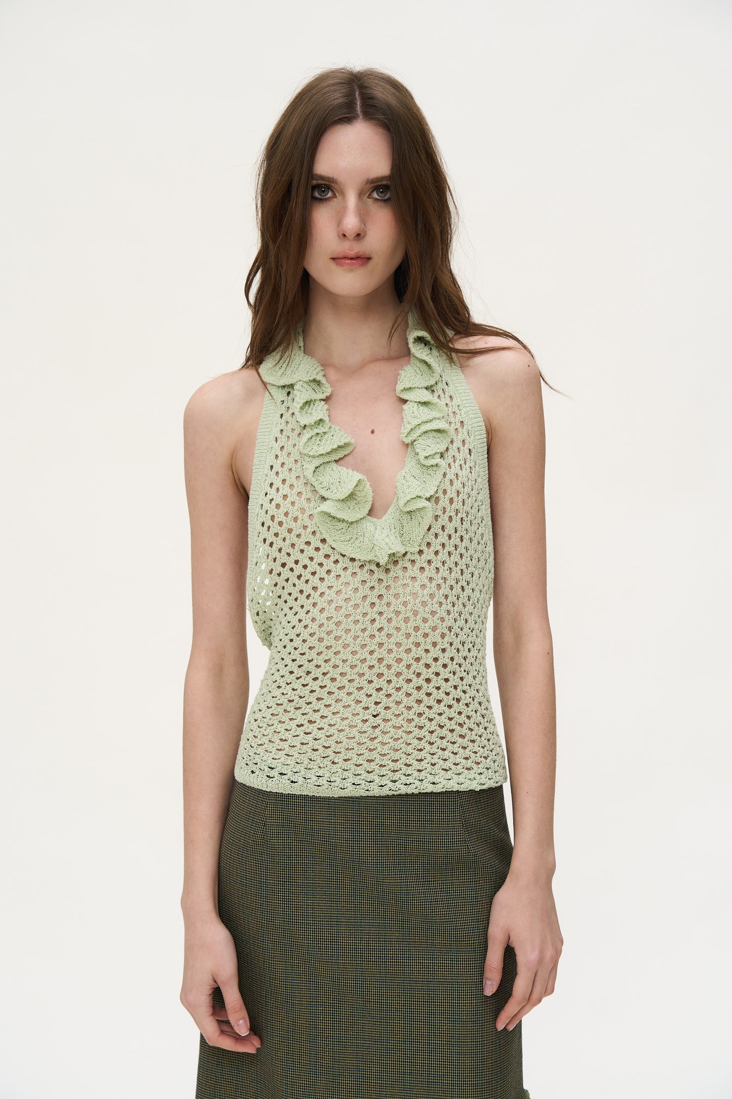 Kennon Cropped Knit Top in Green