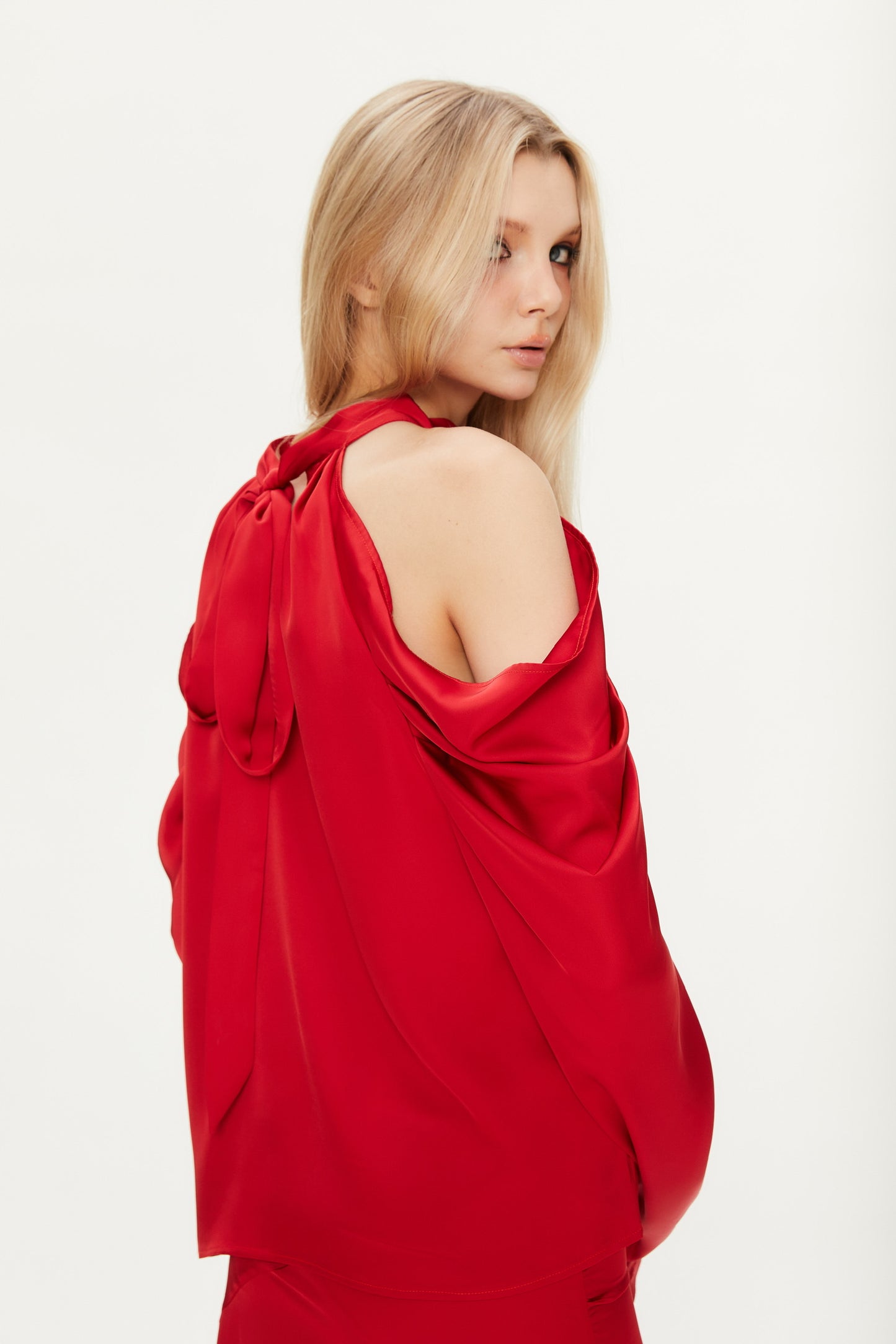 Cassie Cold Shoulder Blouse in Red