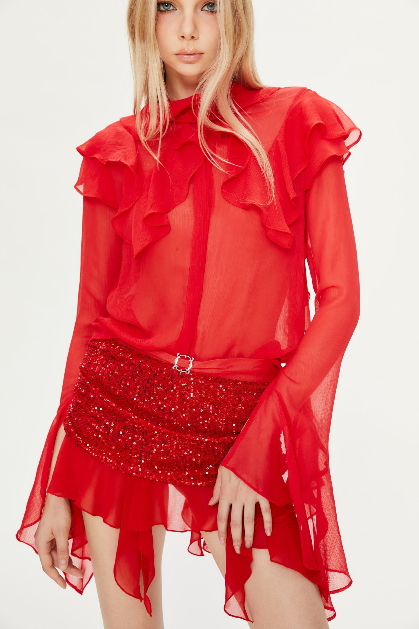 Polly Sequin Mini Skirt in Red