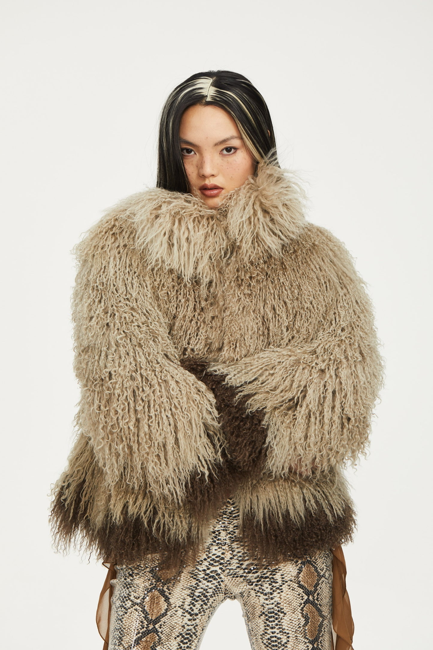 Zanna Two Colors Mongonlian fur Loose Coat