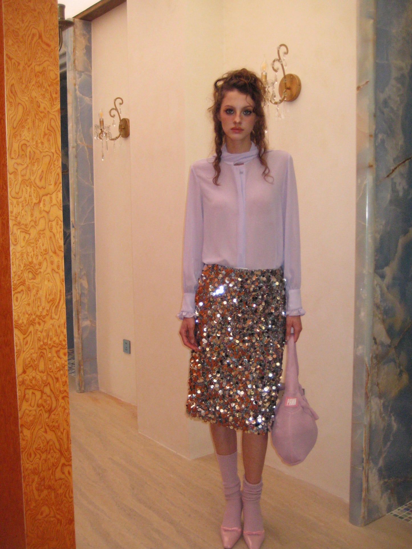 Debby Sequin Tweed Maxi Skirt