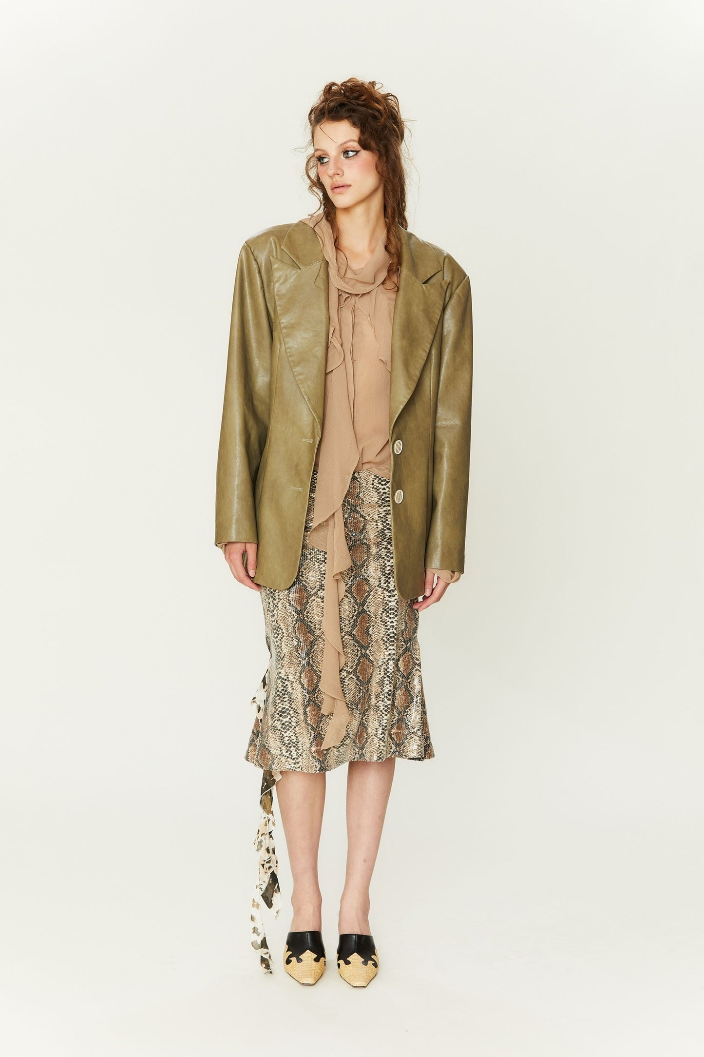 Arlo Snakeskin print Sequin Midi Skirt in Brown