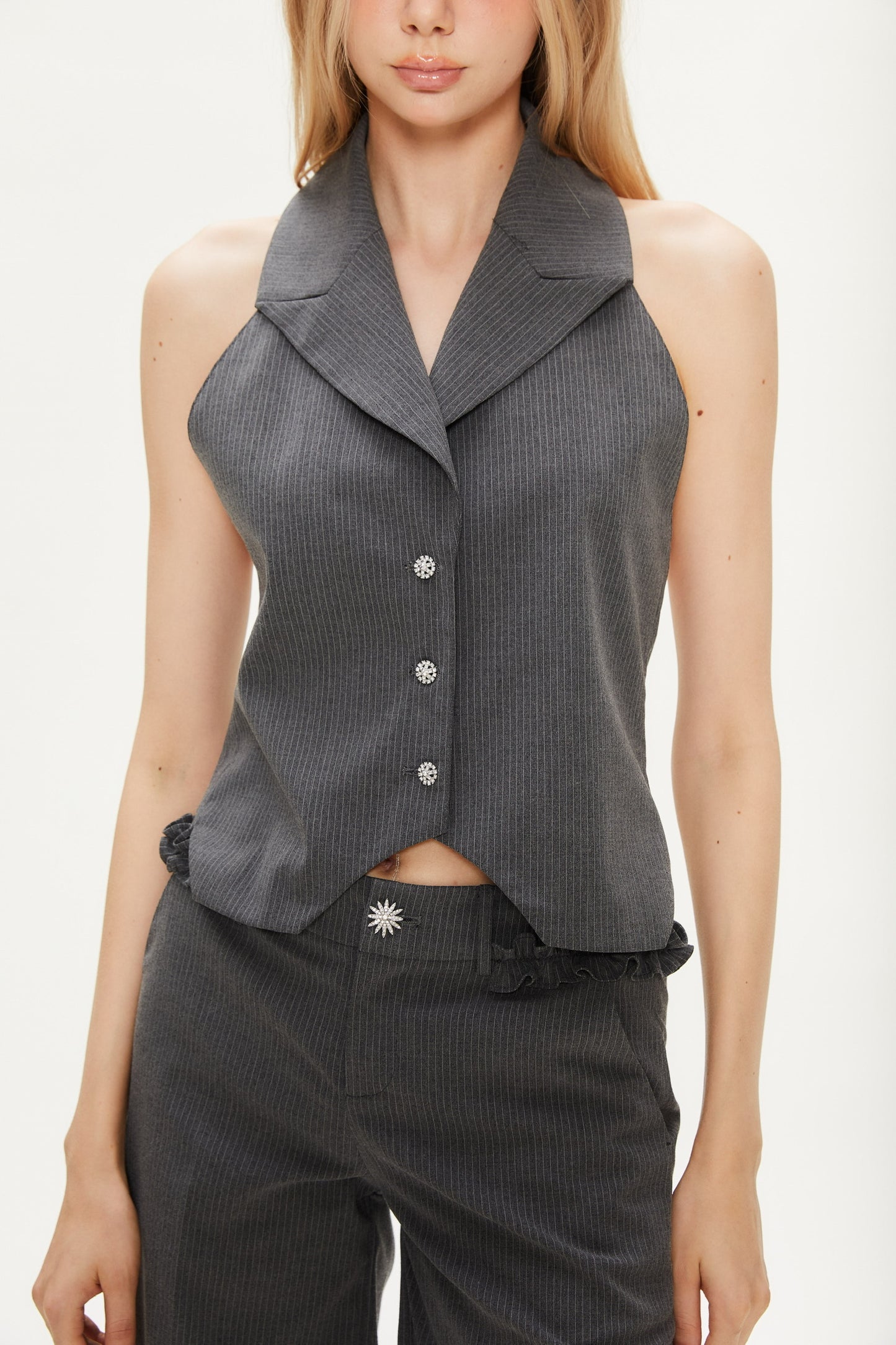 Joan Backless Neck Stripe Vest in Dark Gray