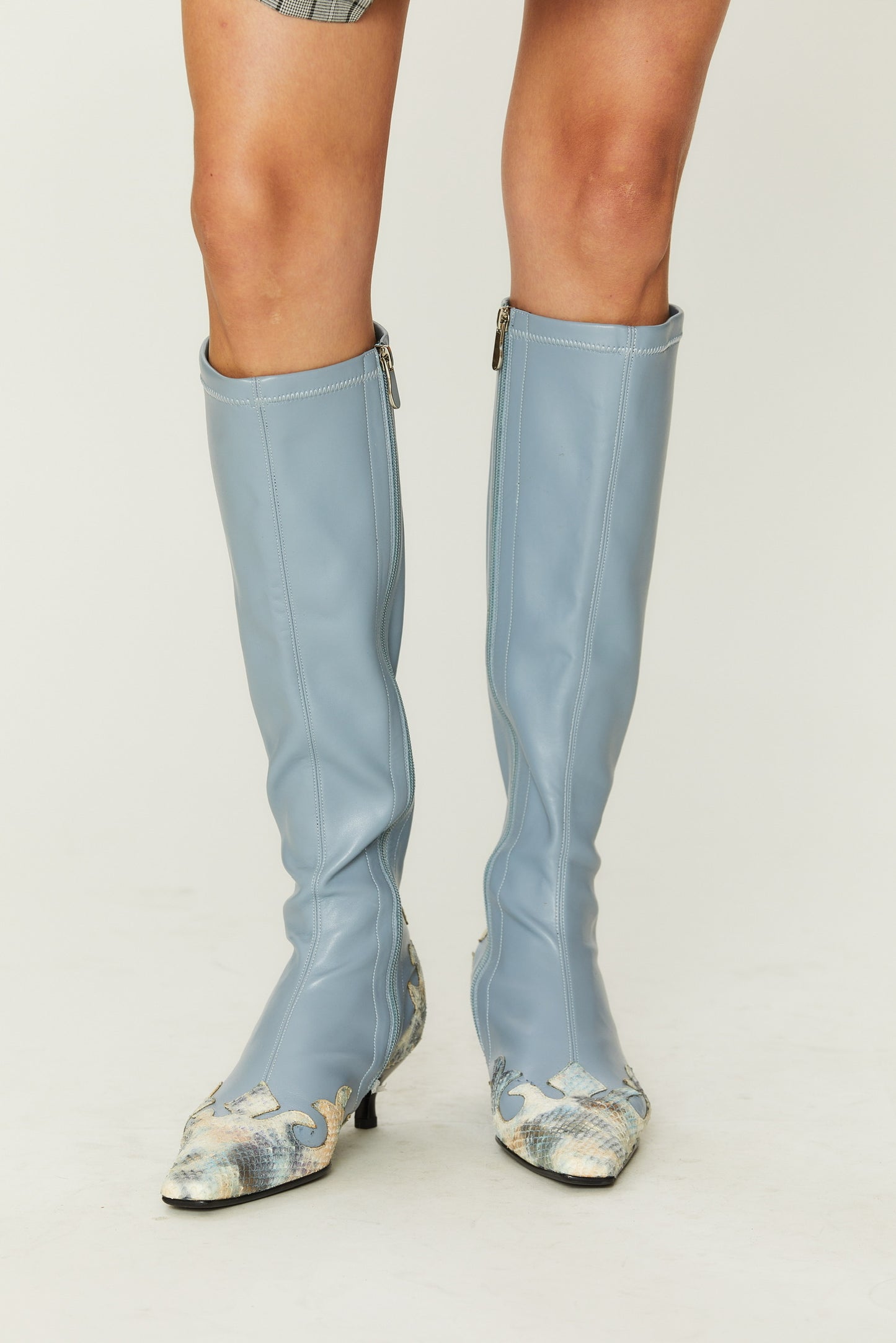 Frost Snake Print Stretch Boots in Blue