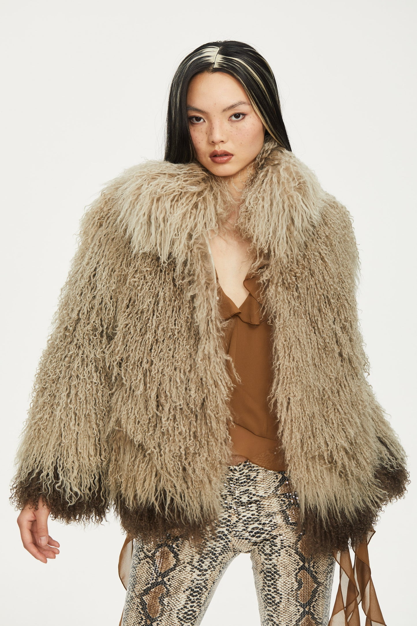 Zanna Two Colors Mongonlian fur Loose Coat
