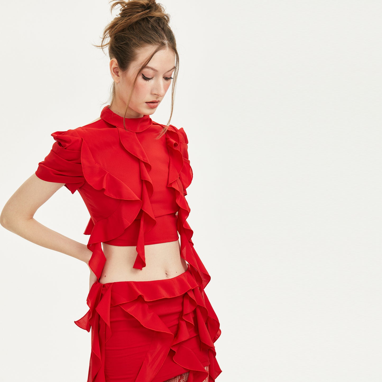 Cherry Martini Ruffling  Backless Tops in Red
