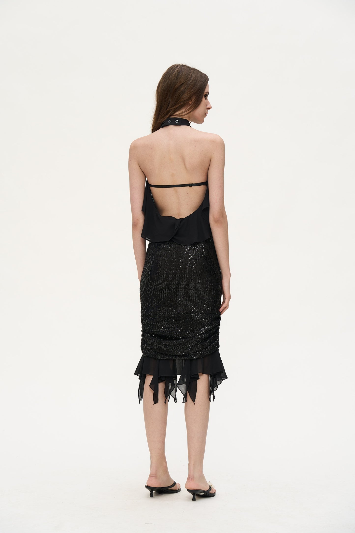 Sella Patchwork Sequin Skirt in Black