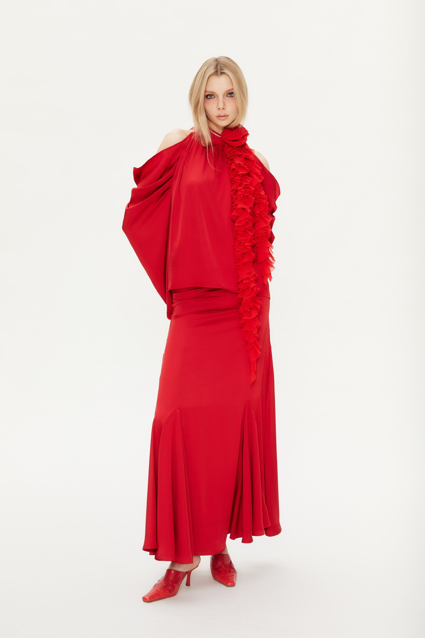 Pola Pleated Fishtail Skirt in Red