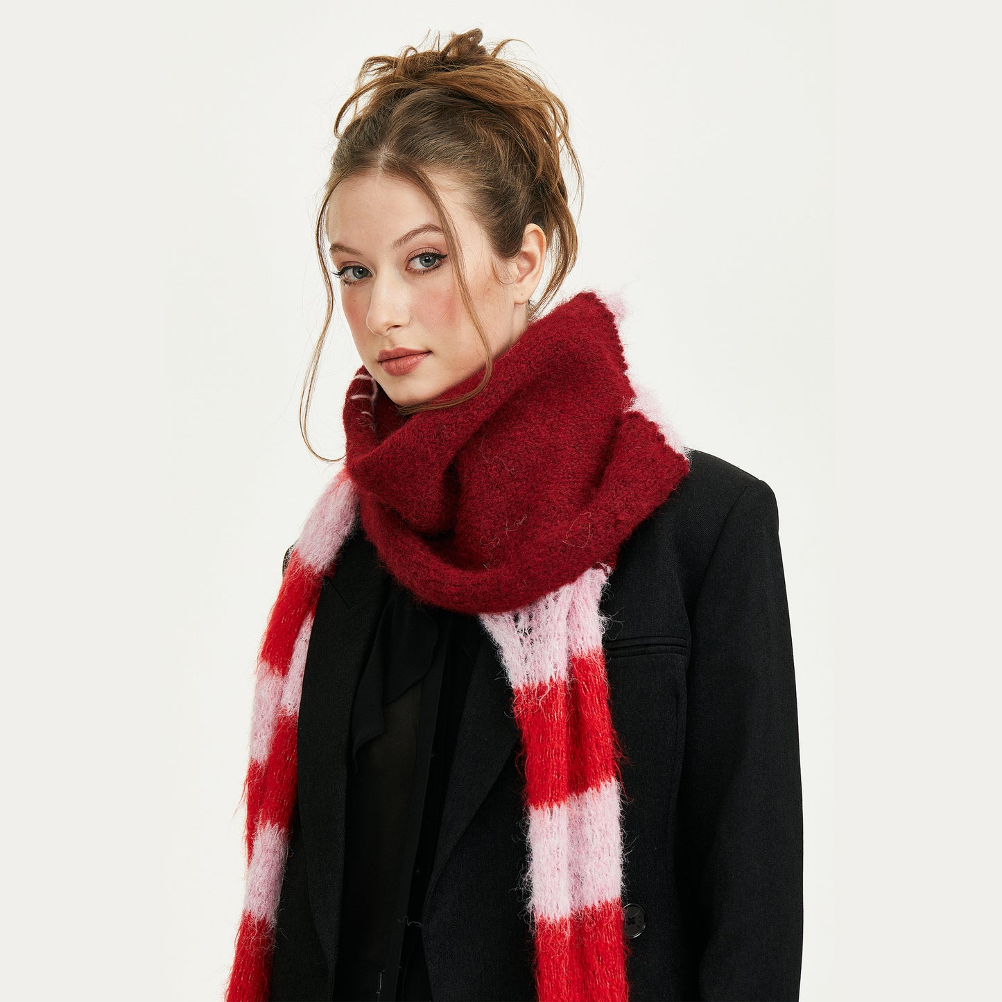 Miko alpaca Wool Stripe Scarf in red
