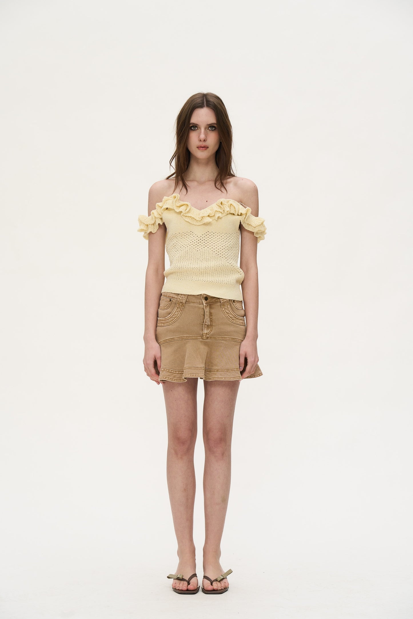 Vienne Cropped Knit Top in Yellow
