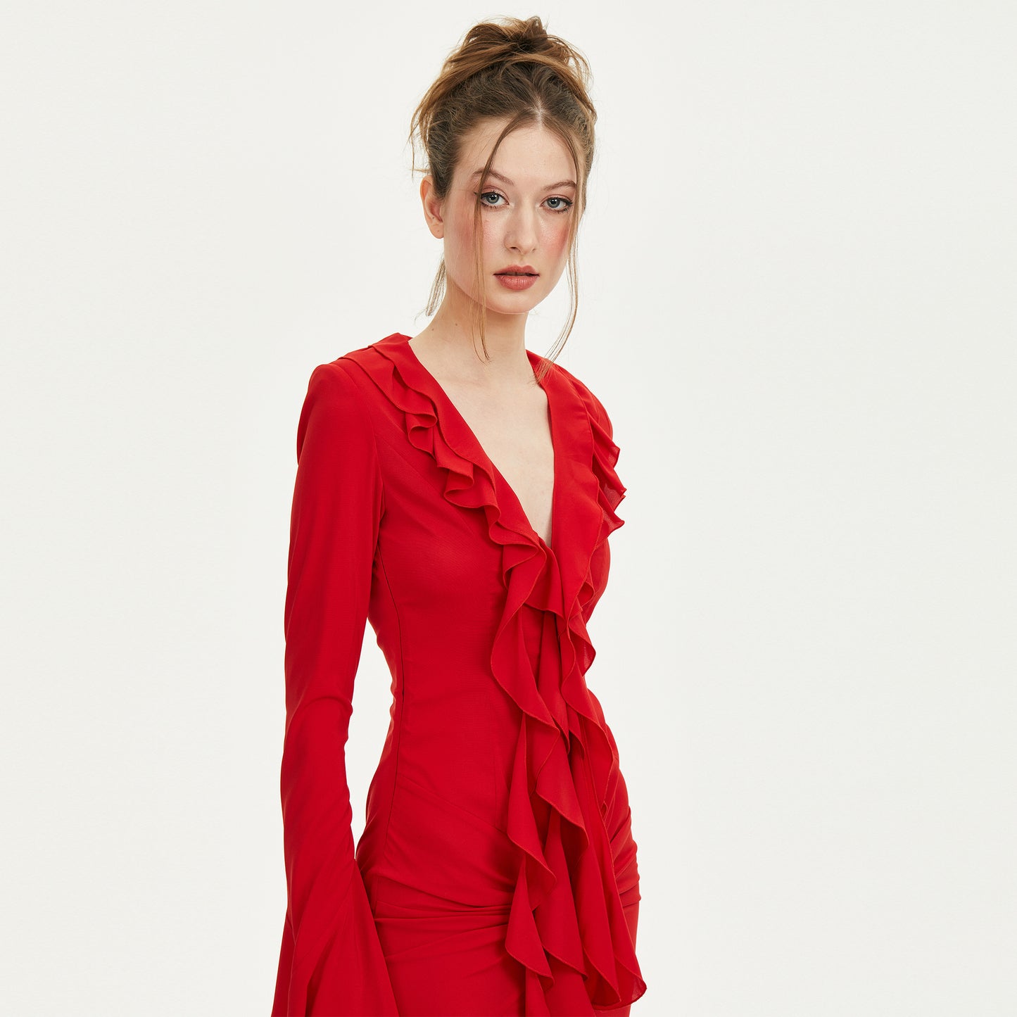 Tipsy Long Sleeve Backless Dress in Red