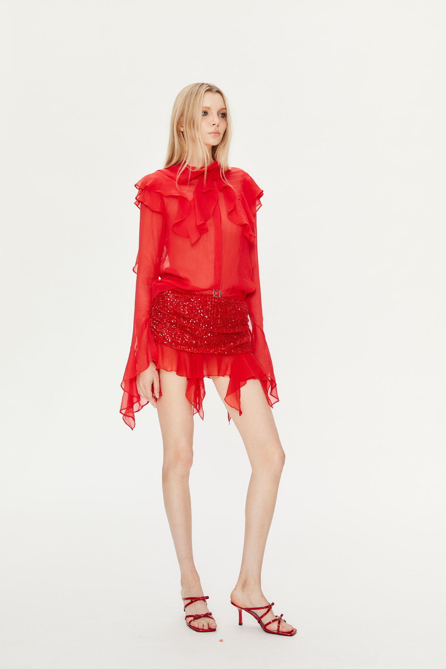 Polly Sequin Mini Skirt in Red