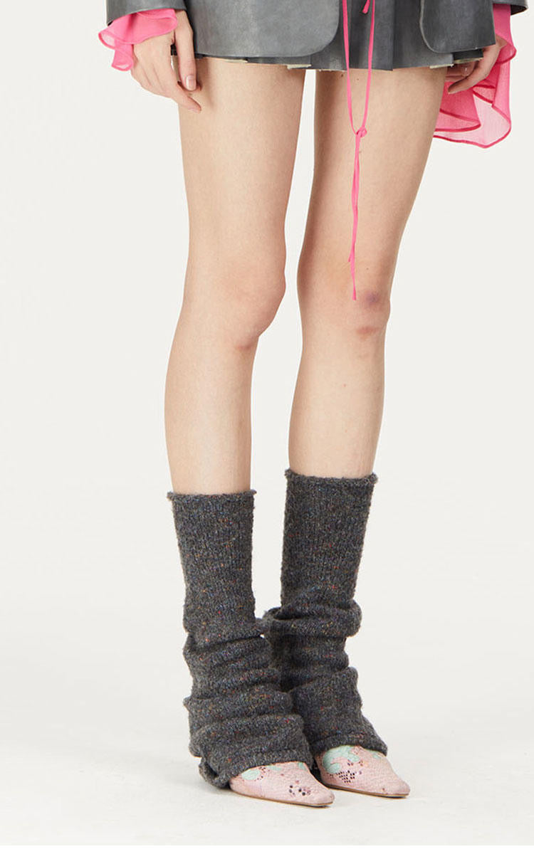 Fuzzy Knit Leg Warmer in Black