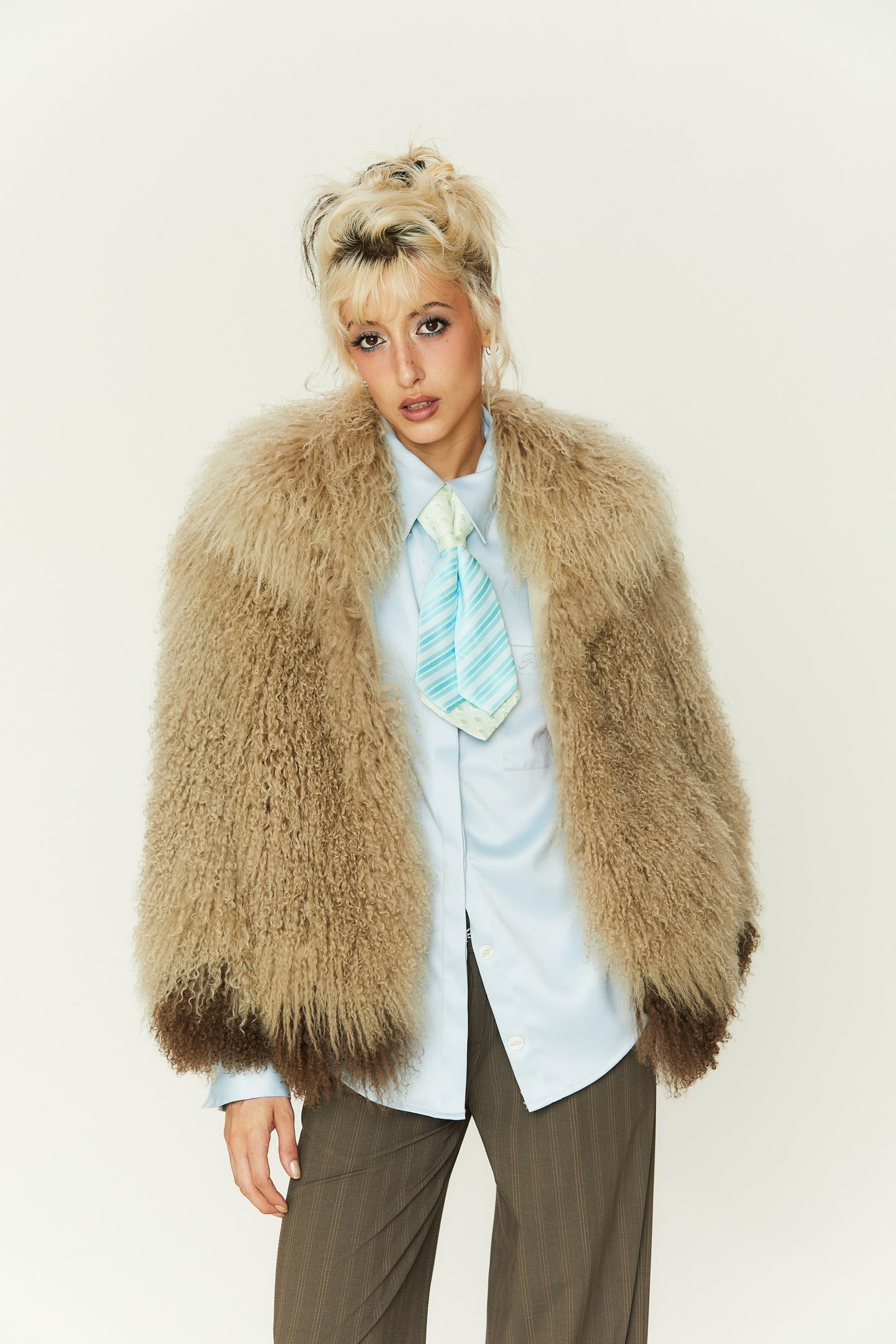 Two-tone artificial fur jacket