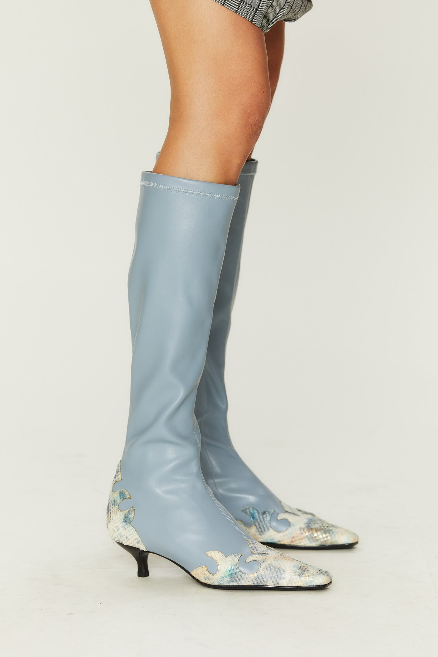 Frost Snake Print Stretch Boots in Blue