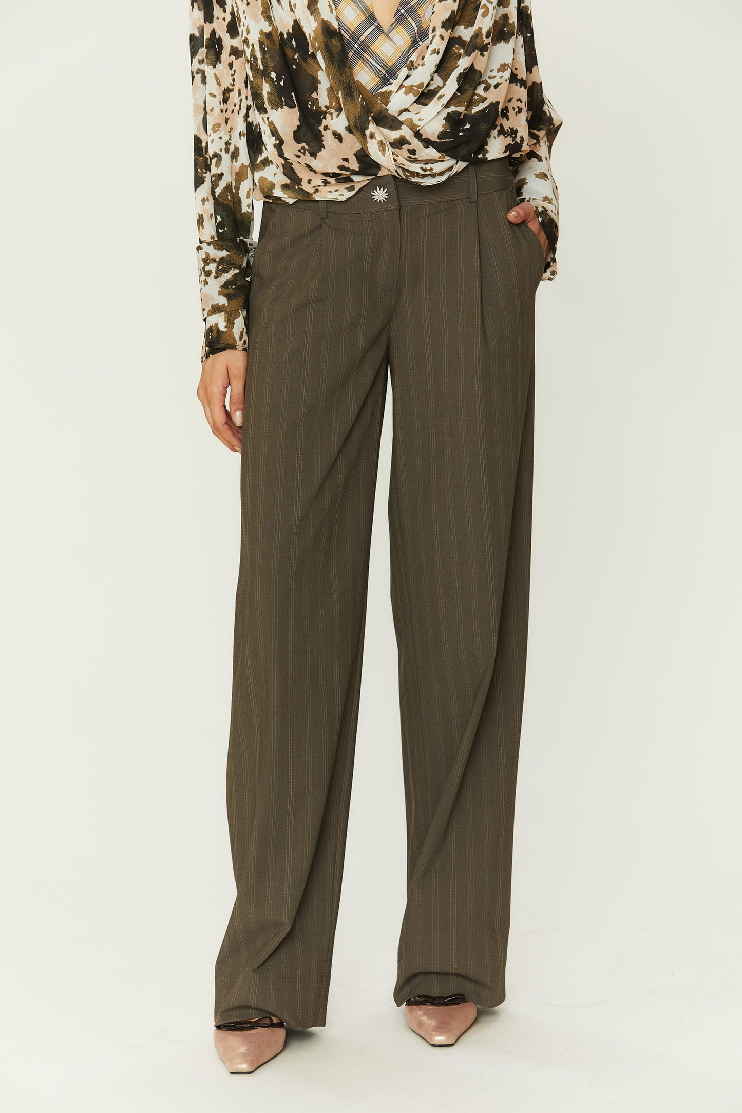 Lynn Striped Suit Pants in Brown