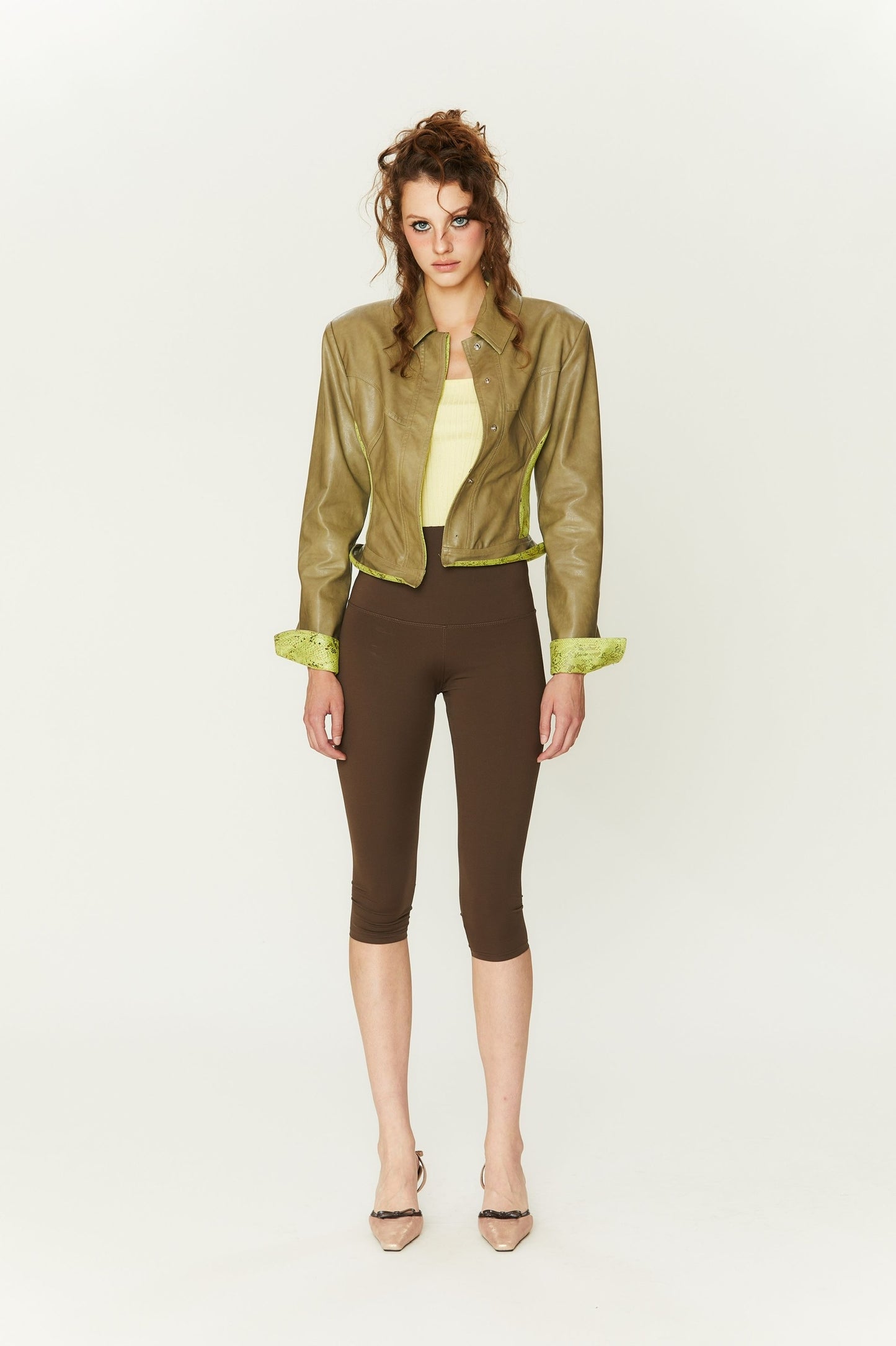 Freja Leather Jacket in Olive Green