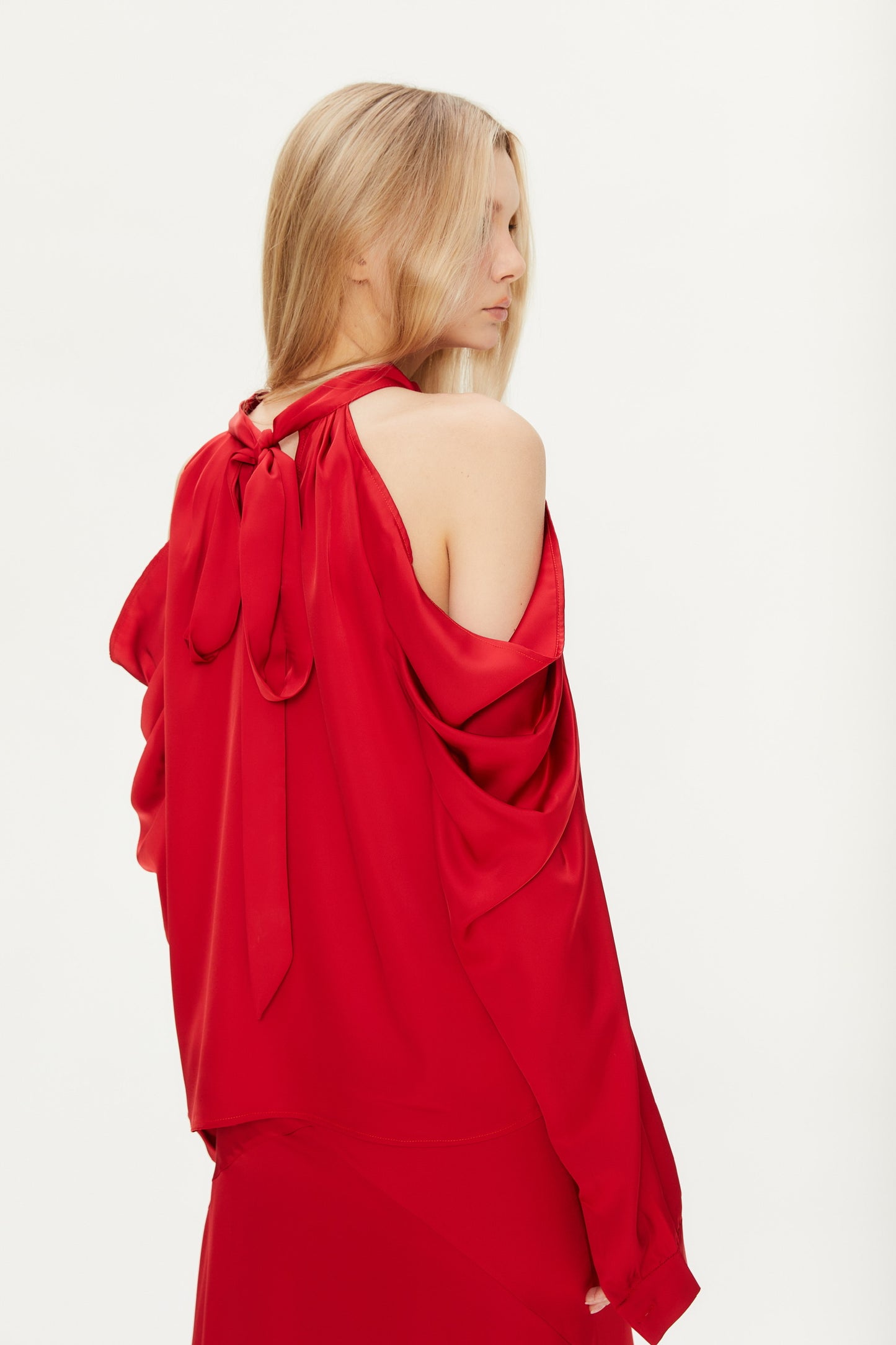 Cassie Cold Shoulder Blouse in Red