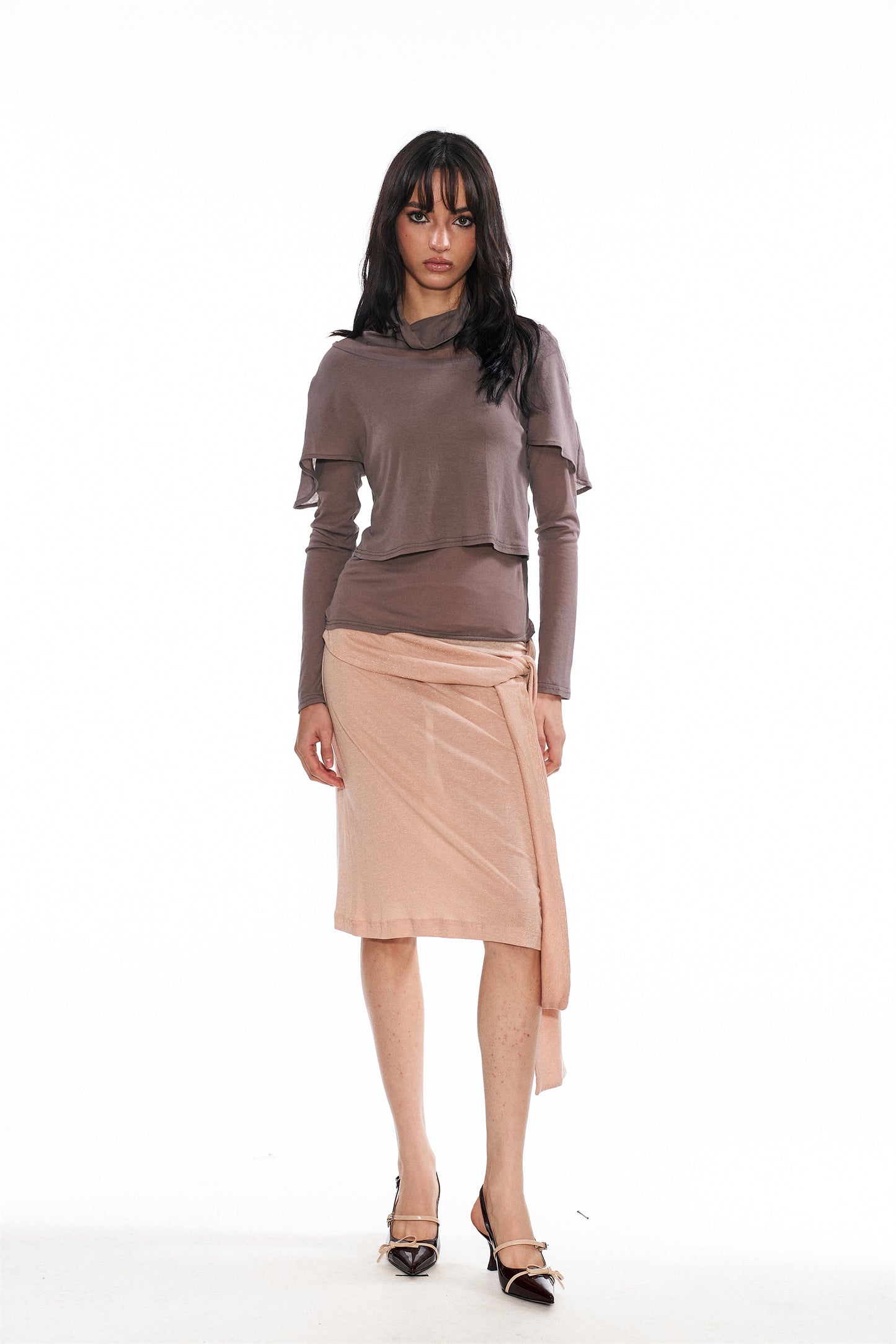 Cady Yarn Wrap-Style Knit Skirt in Pink