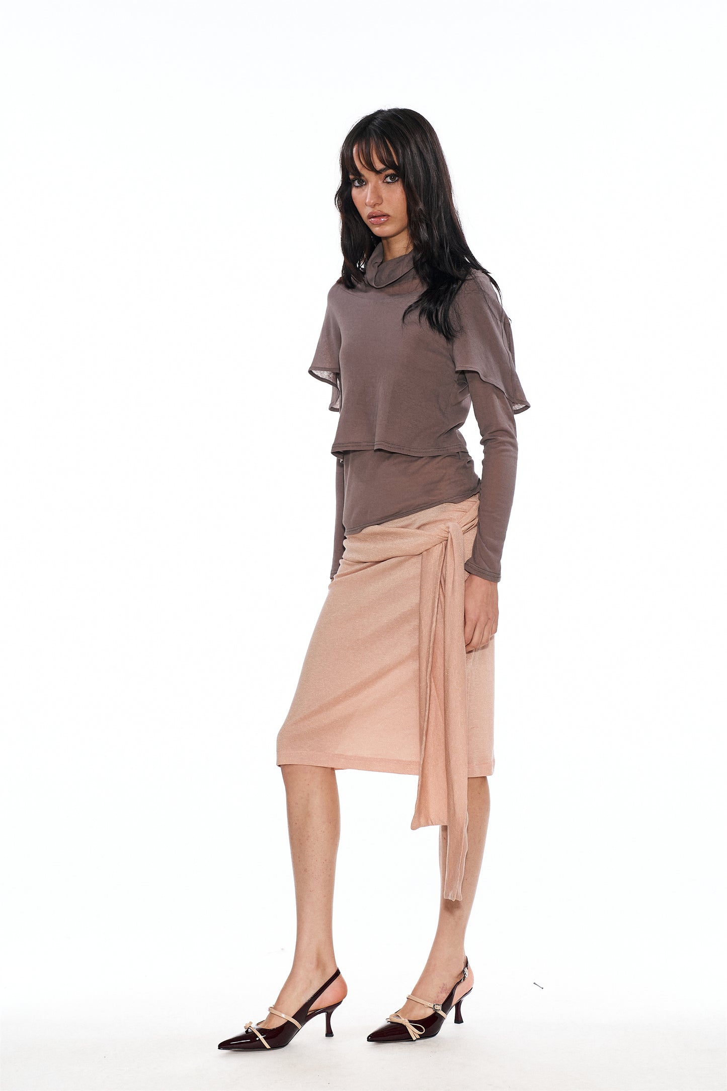 Cady Yarn Wrap-Style Knit Skirt in Pink