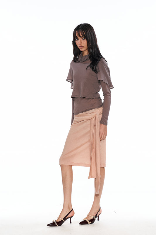 Cady Yarn Wrap-Style Knit Skirt in Pink