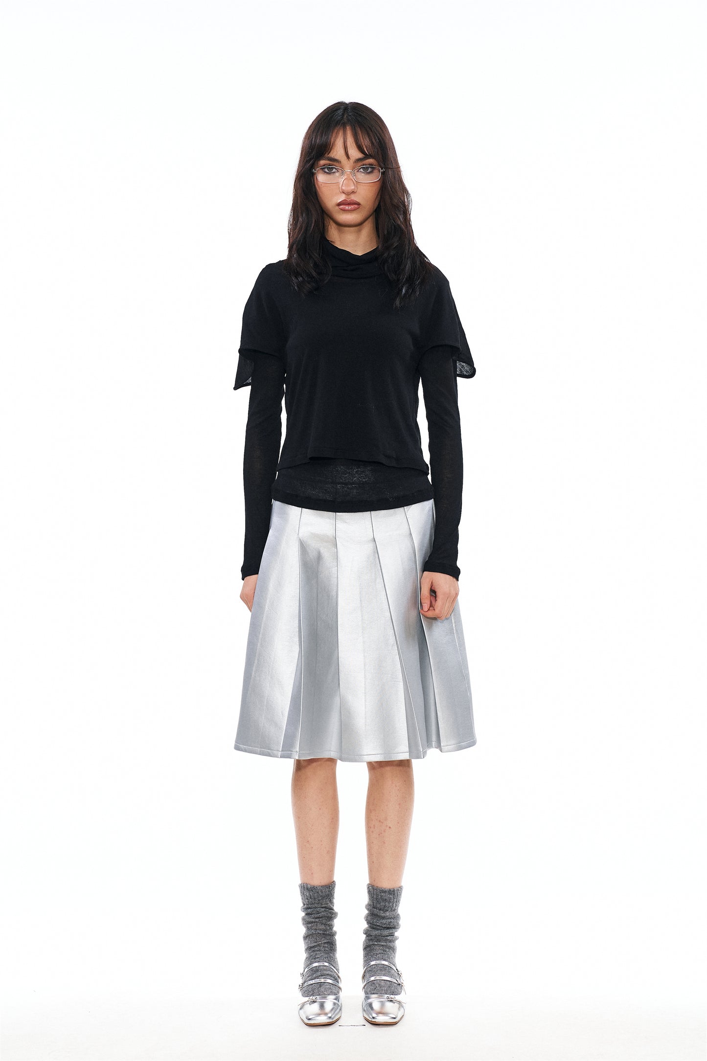 Lidia Silver-Coated Pleated Skirt