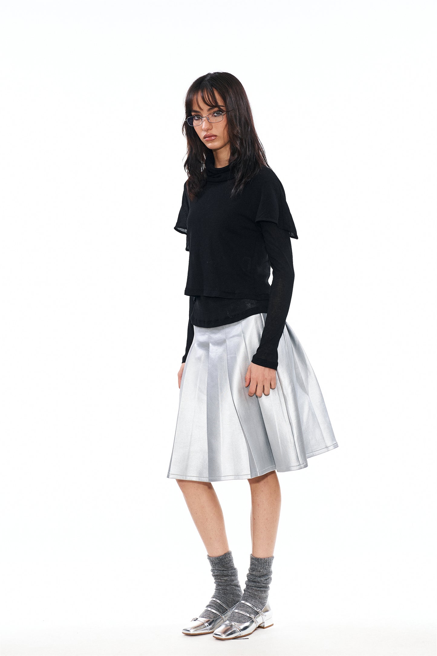 Lidia Silver-Coated Pleated Skirt