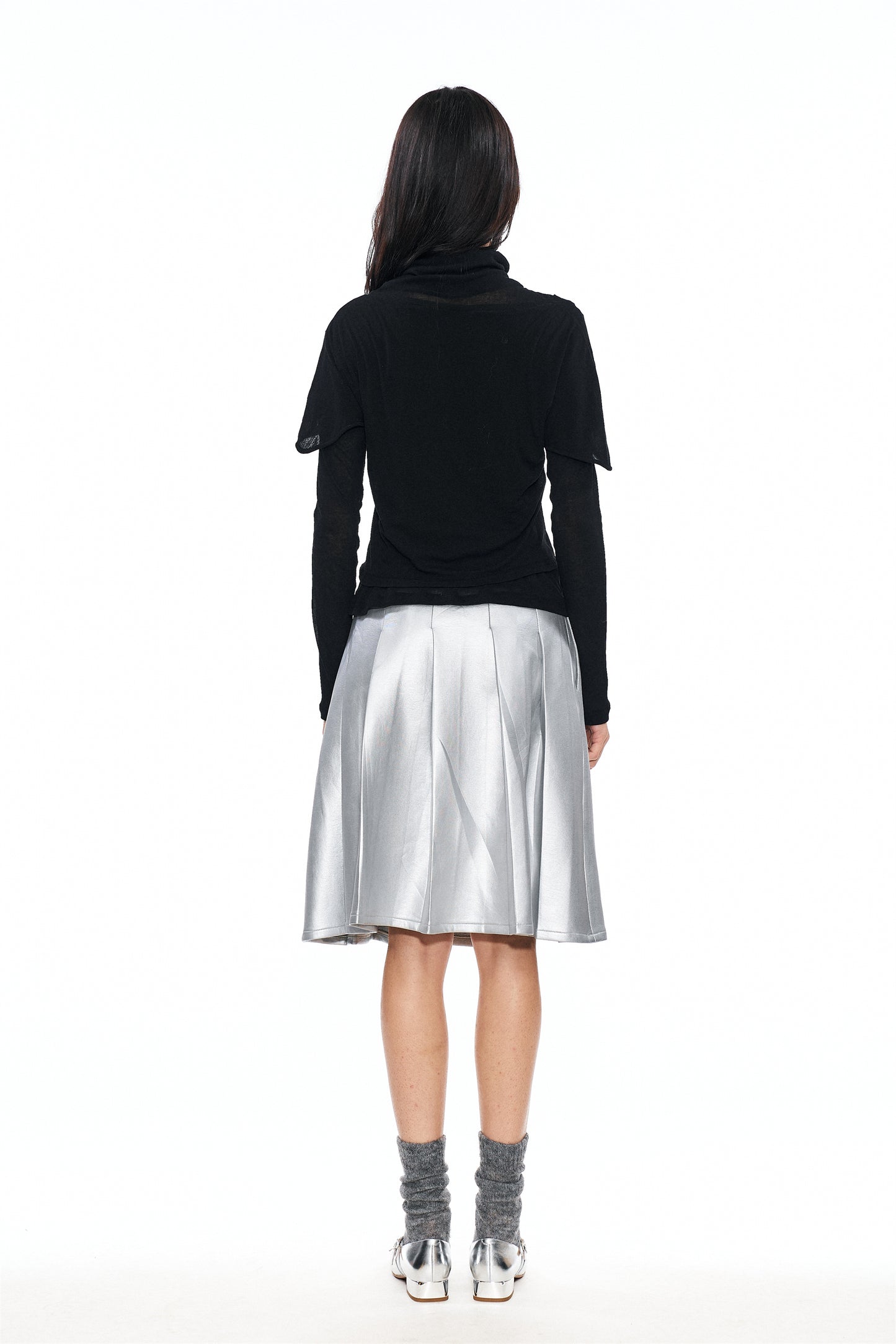 Lidia Silver-Coated Pleated Skirt