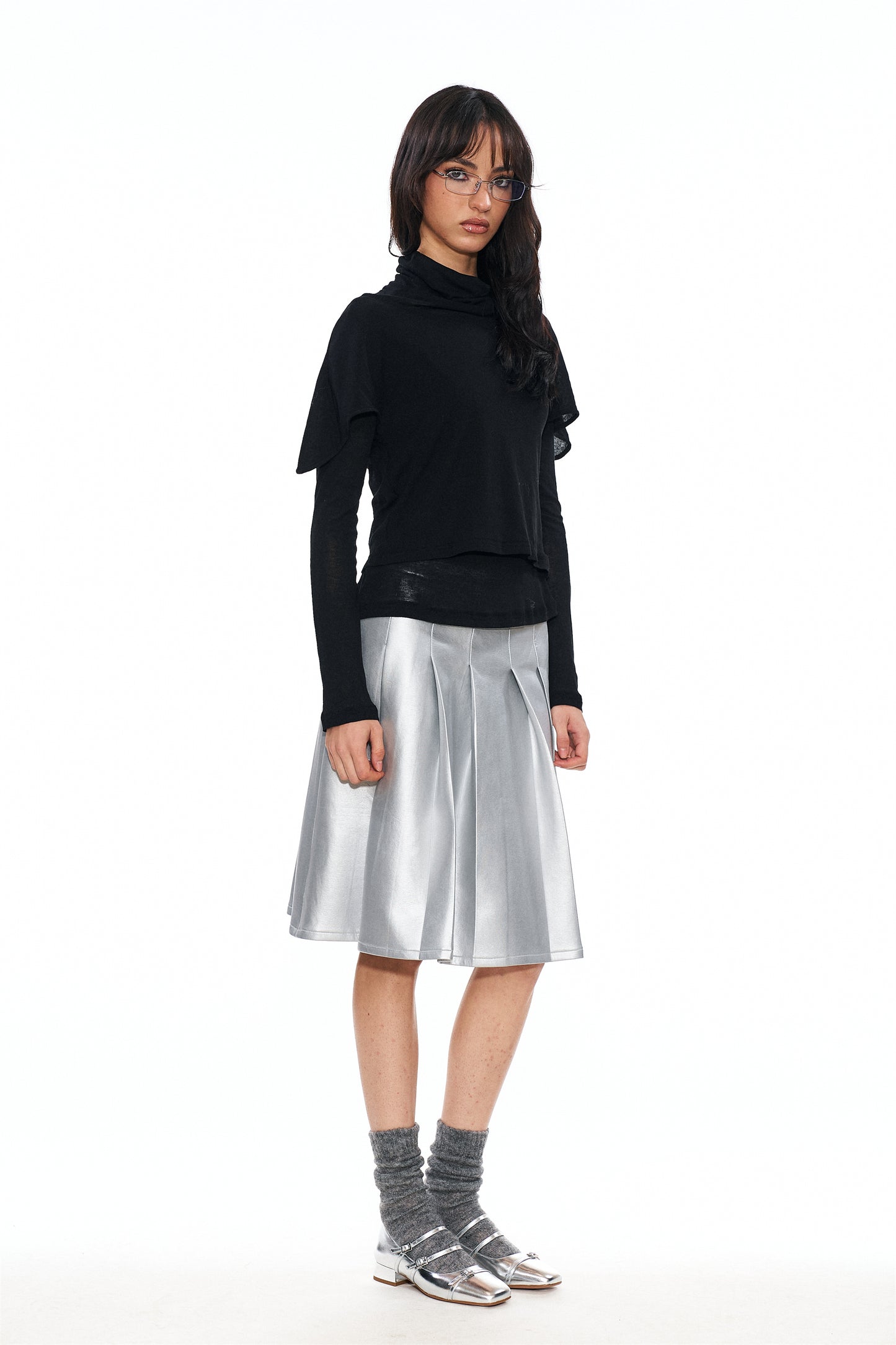 Lidia Silver-Coated Pleated Skirt