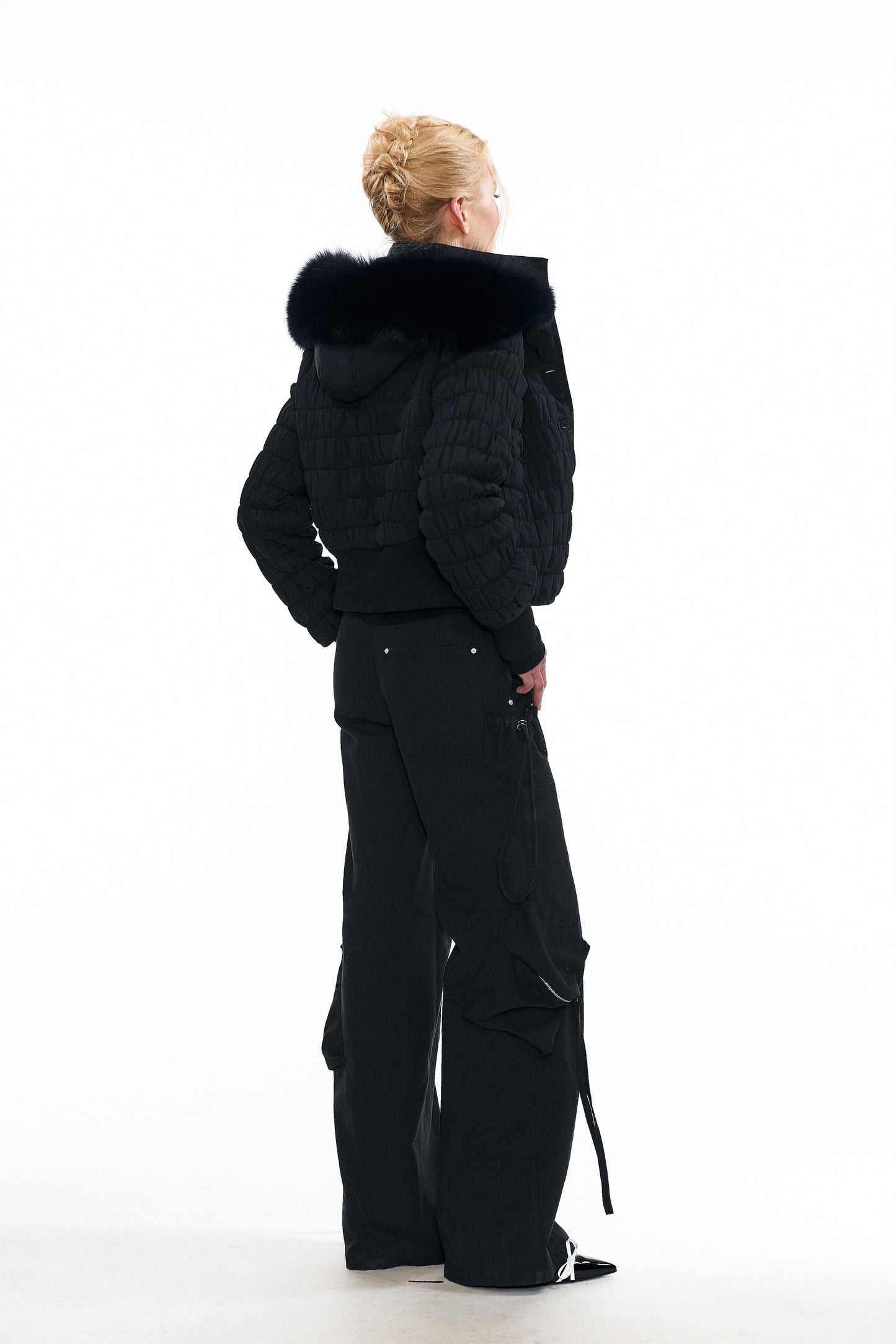 Erica Fox Fur-Trimmed Cotton Jacket in Black