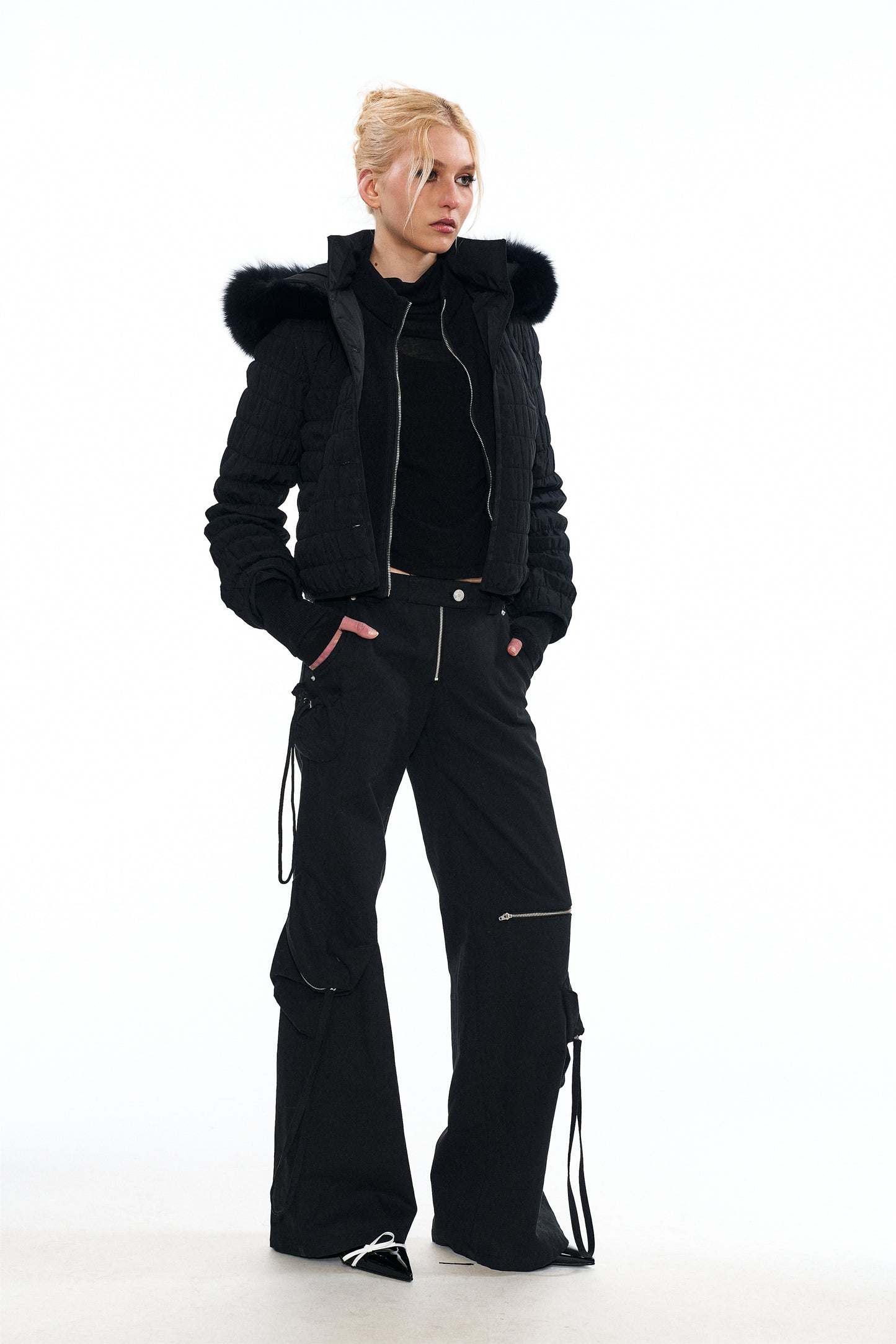 Erica Fox Fur-Trimmed Cotton Jacket in Black