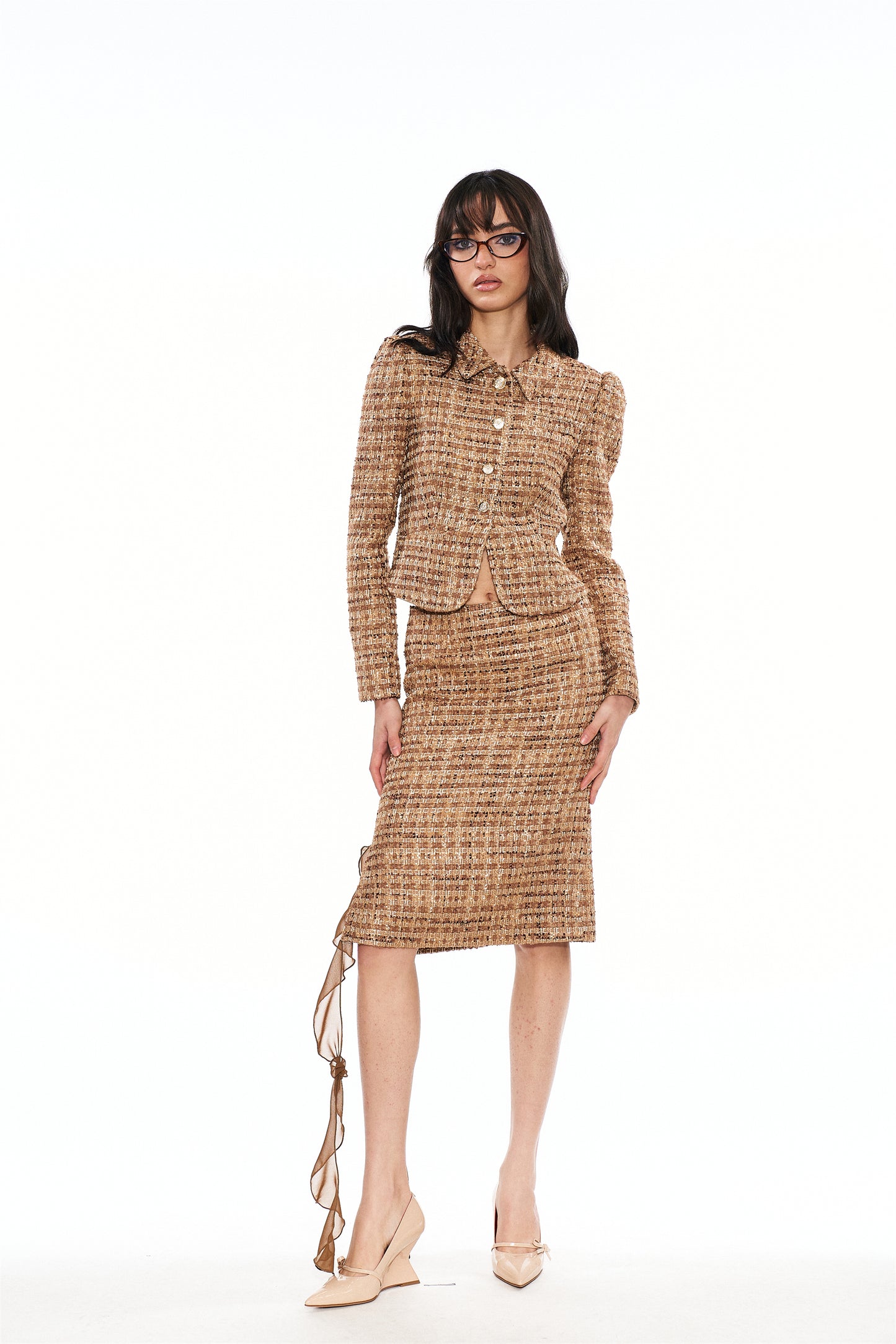 Liz Woven Tweed Skirt in Yellow