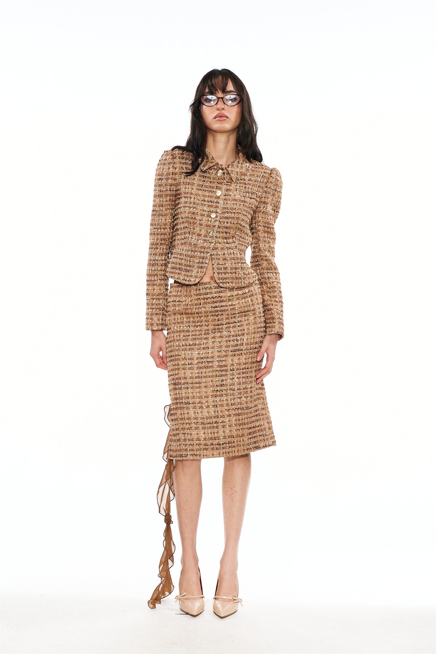 Liz Woven Tweed Skirt in Yellow