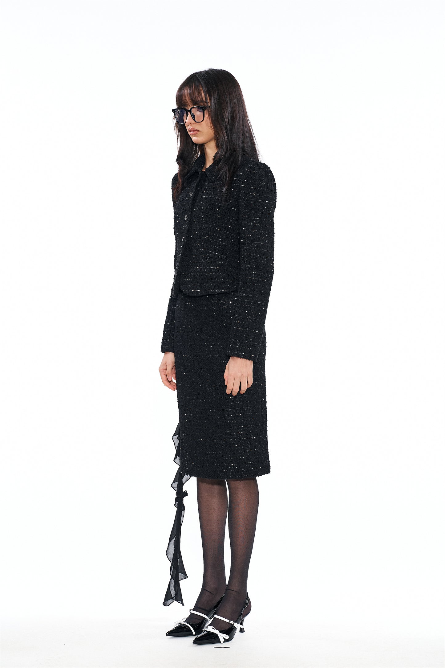 Norma Slim-Fit Woven Tweed Outwear in Black