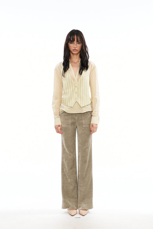 Iris Corduroy High-Waisted Pants in Green