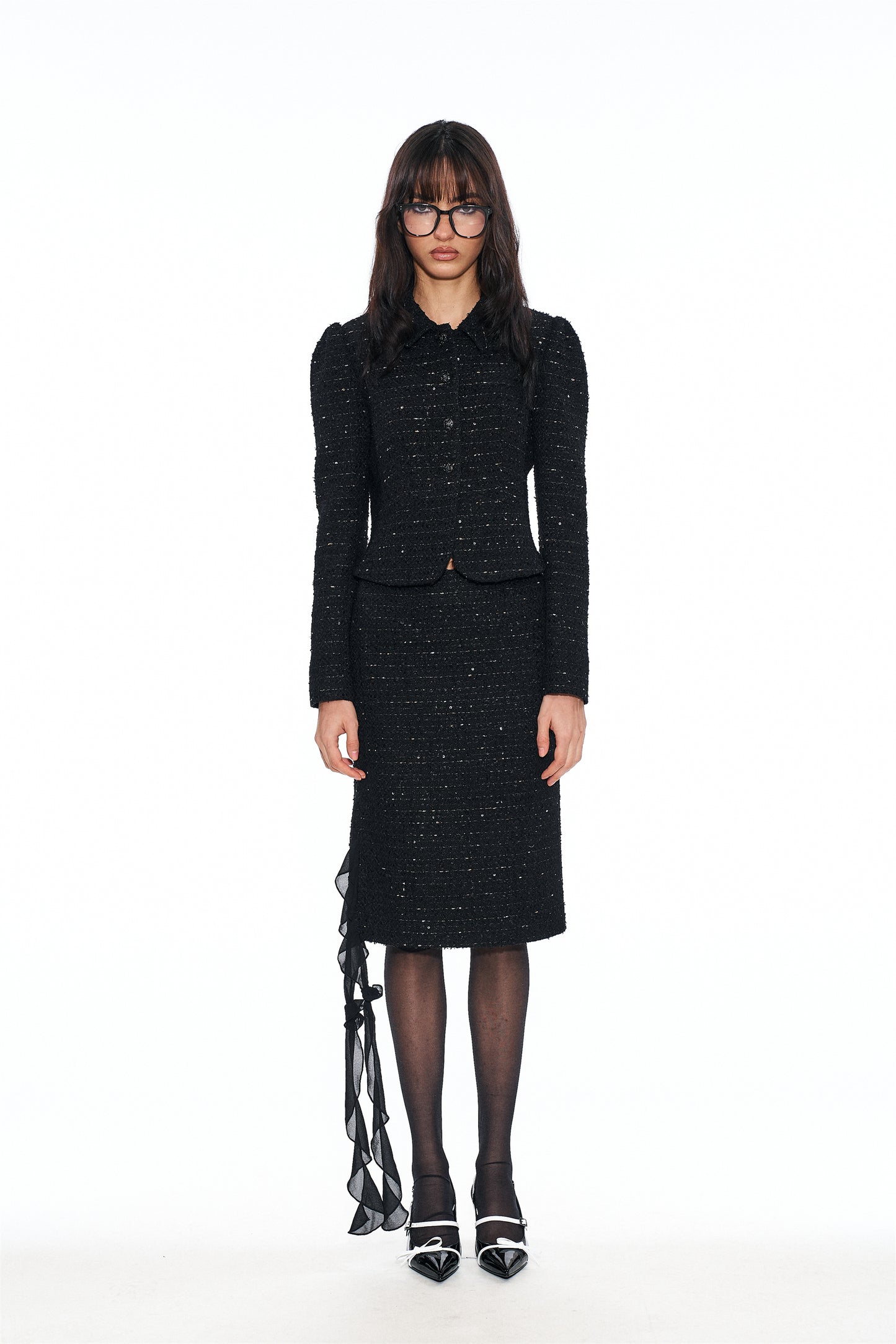 Norma Slim-Fit Woven Tweed Outwear in Black