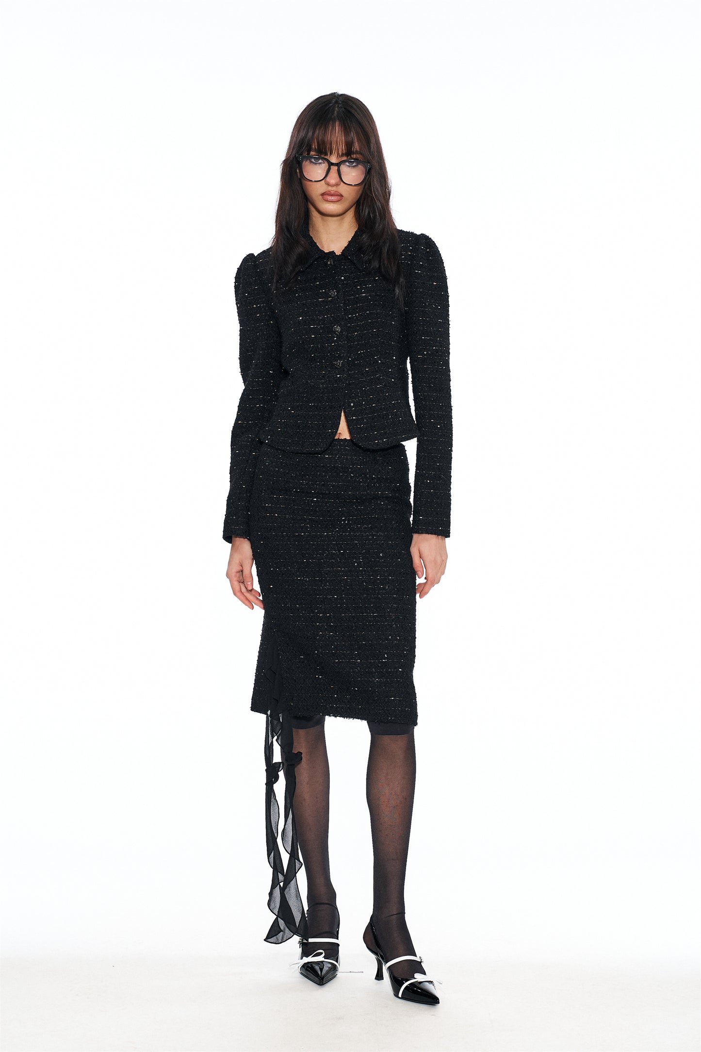 Norma Slim-Fit Woven Tweed Outwear in Black