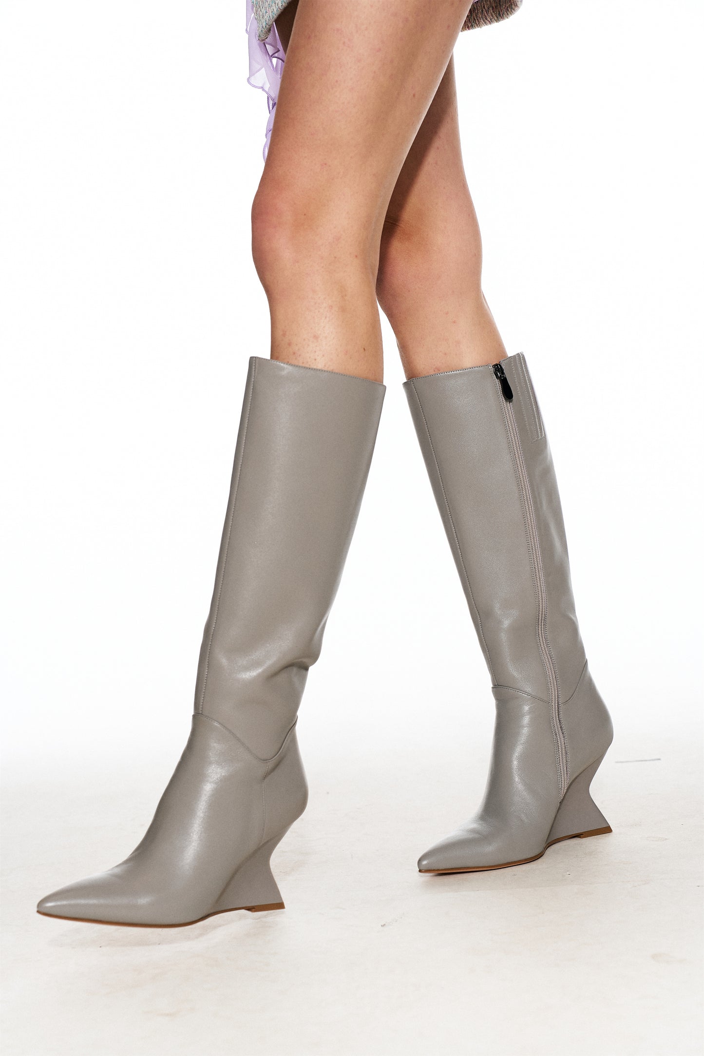 Effi Lambskin Wedge-Heeled Boots in Gray