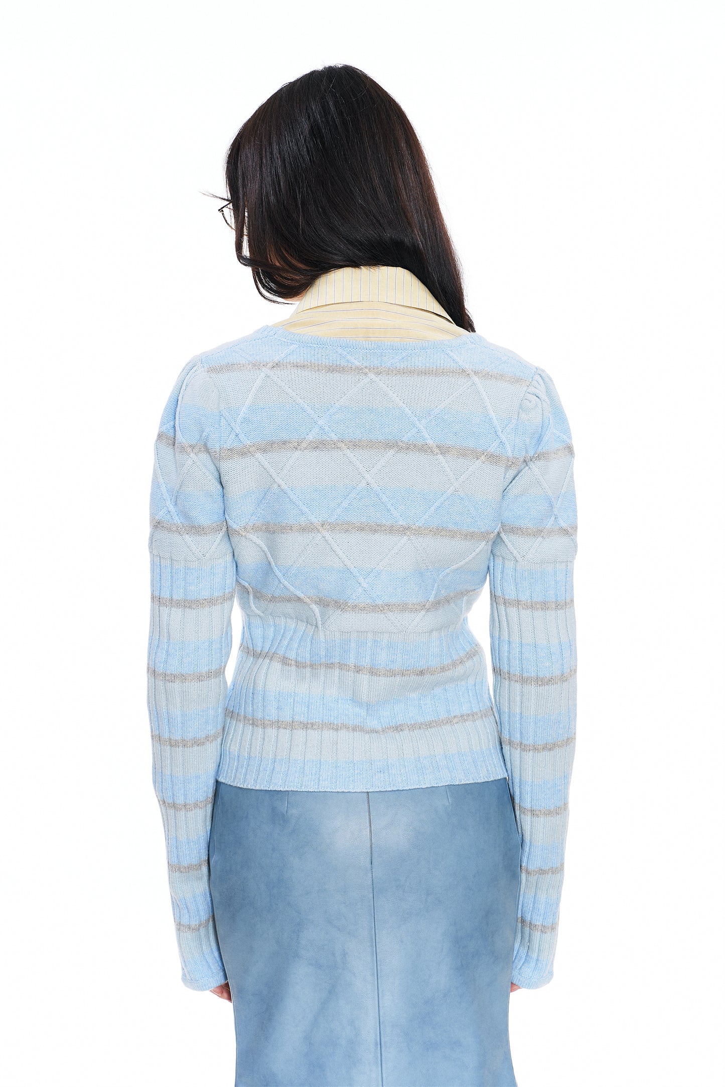 Regee Striped Knit Slim-Fit Cardigan in Blue