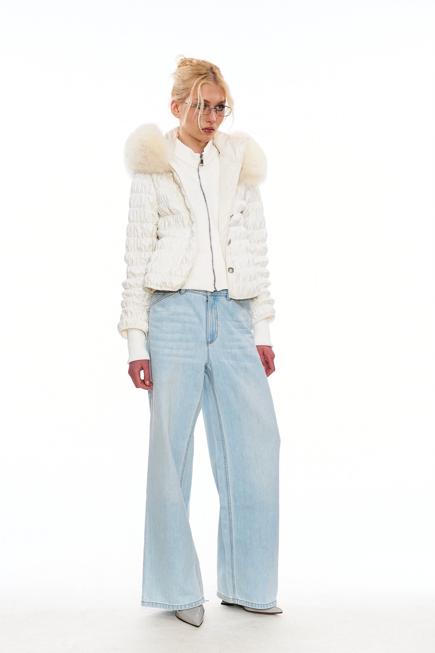 Erica Fox Fur-Trimmed Cotton Jacket in White