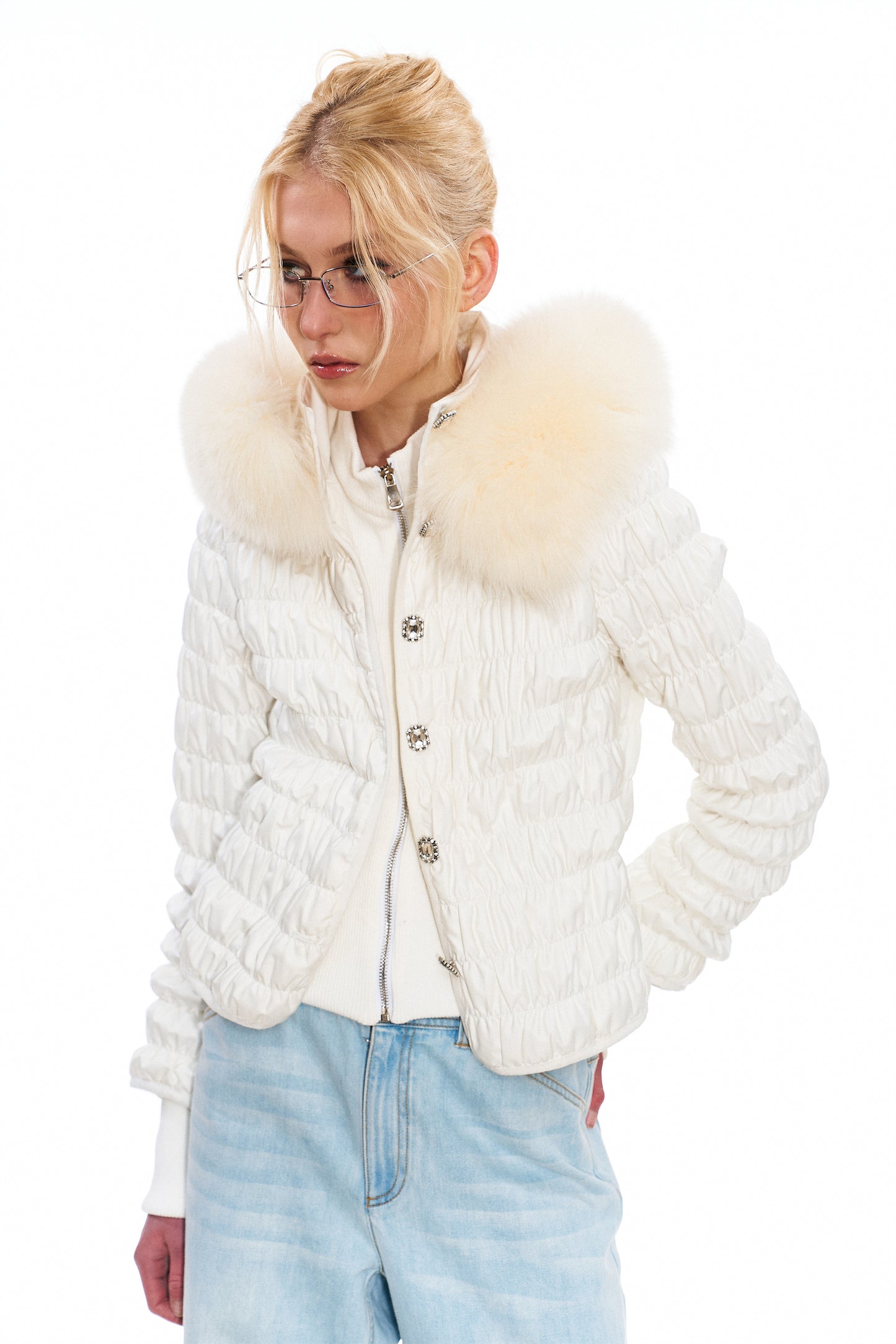 Erica Fox Fur-Trimmed Cotton Jacket in White